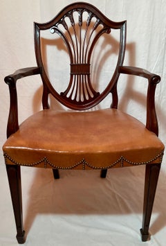Set of 10 English Mahogany Hepplewhite Shield-Back Dining Chairs, Circa 1940-50