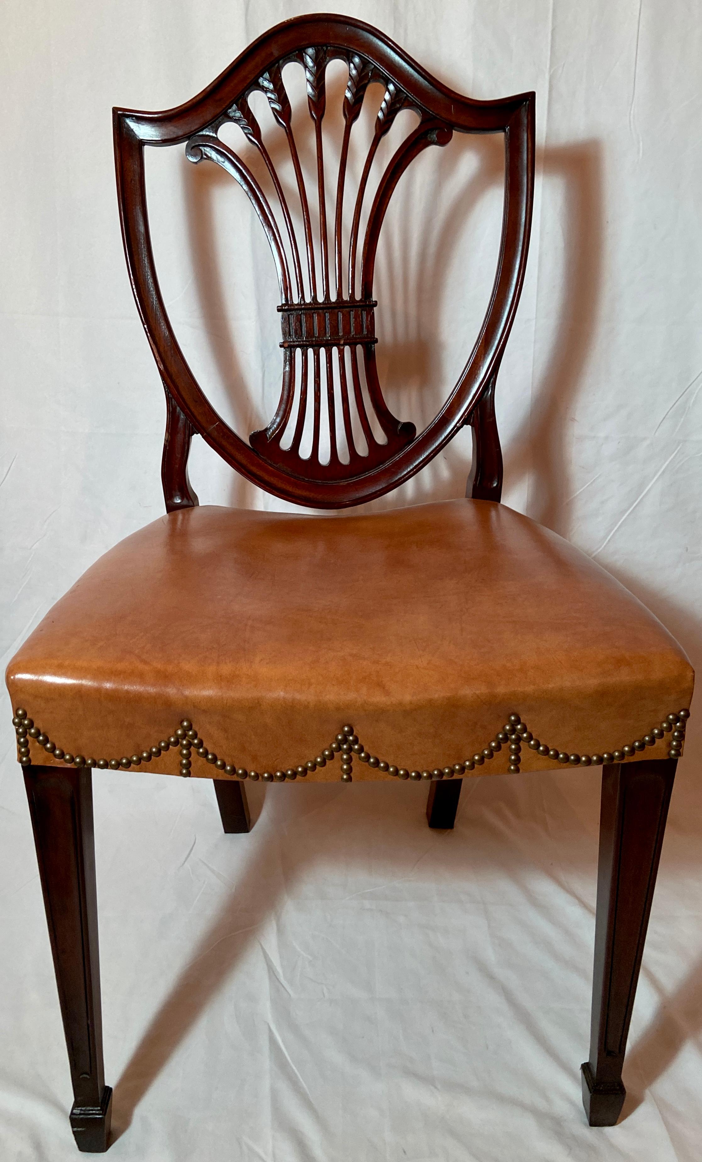 20th Century Set of 10 English Mahogany Hepplewhite Shield-Back Dining Chairs, Circa 1940-50