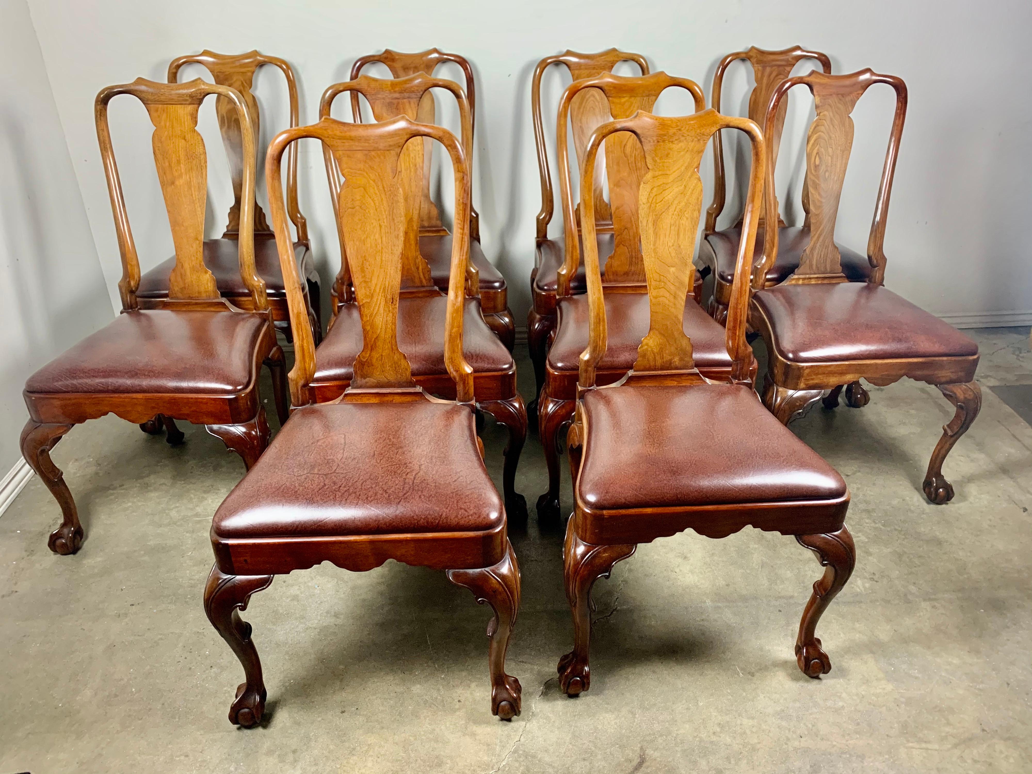 Set of '10' English Queen Anne Style Side Chairs In Good Condition In Los Angeles, CA