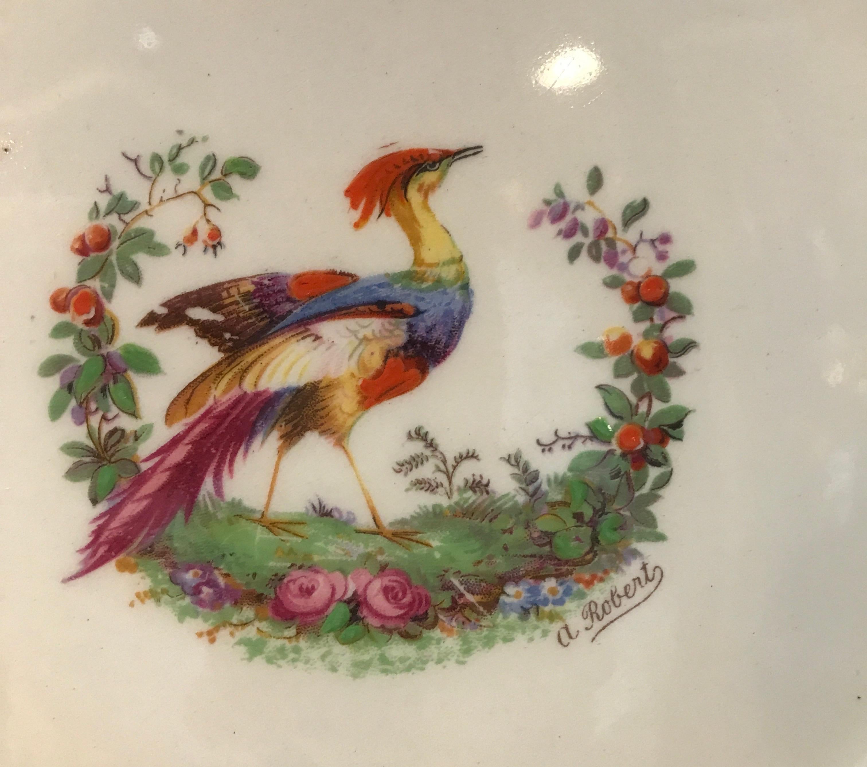 Hand-Painted Set of 10 English Staffordshire Chelsea Bird Plates