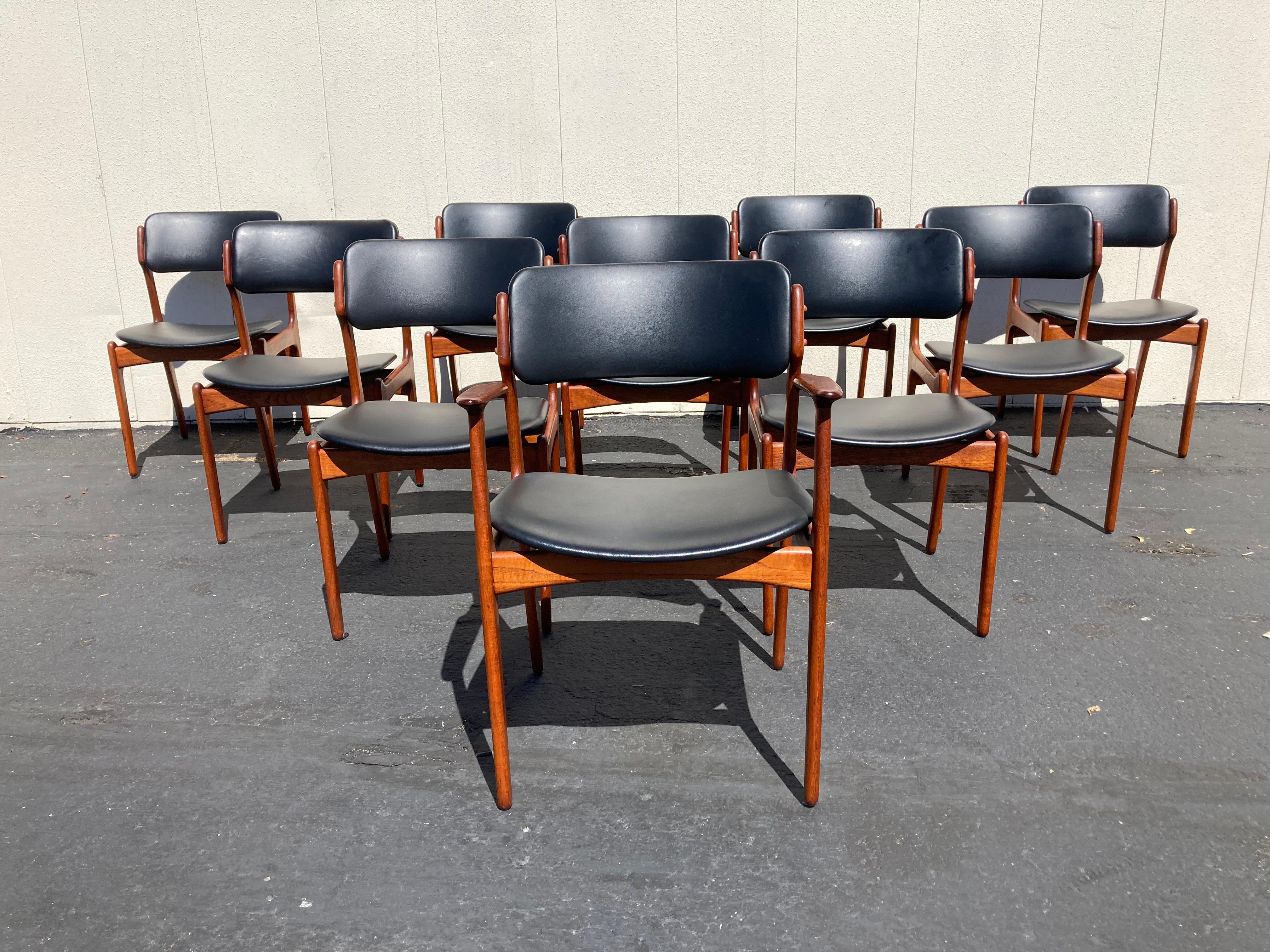 Scandinavian Modern Set of 10 Erik Buch Model 49 & 50 Teak Dining Chairs
