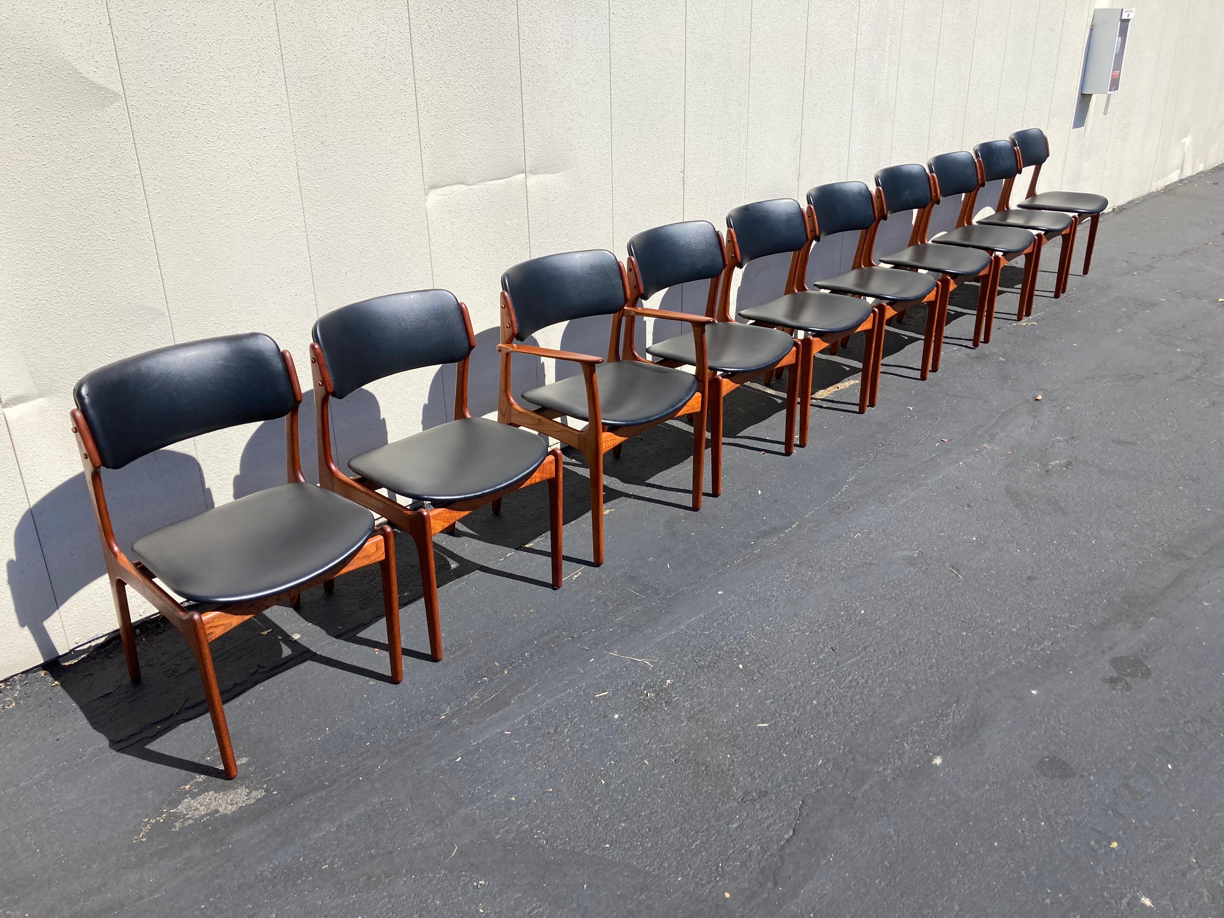 Danish Set of 10 Erik Buch Model 49 & 50 Teak Dining Chairs