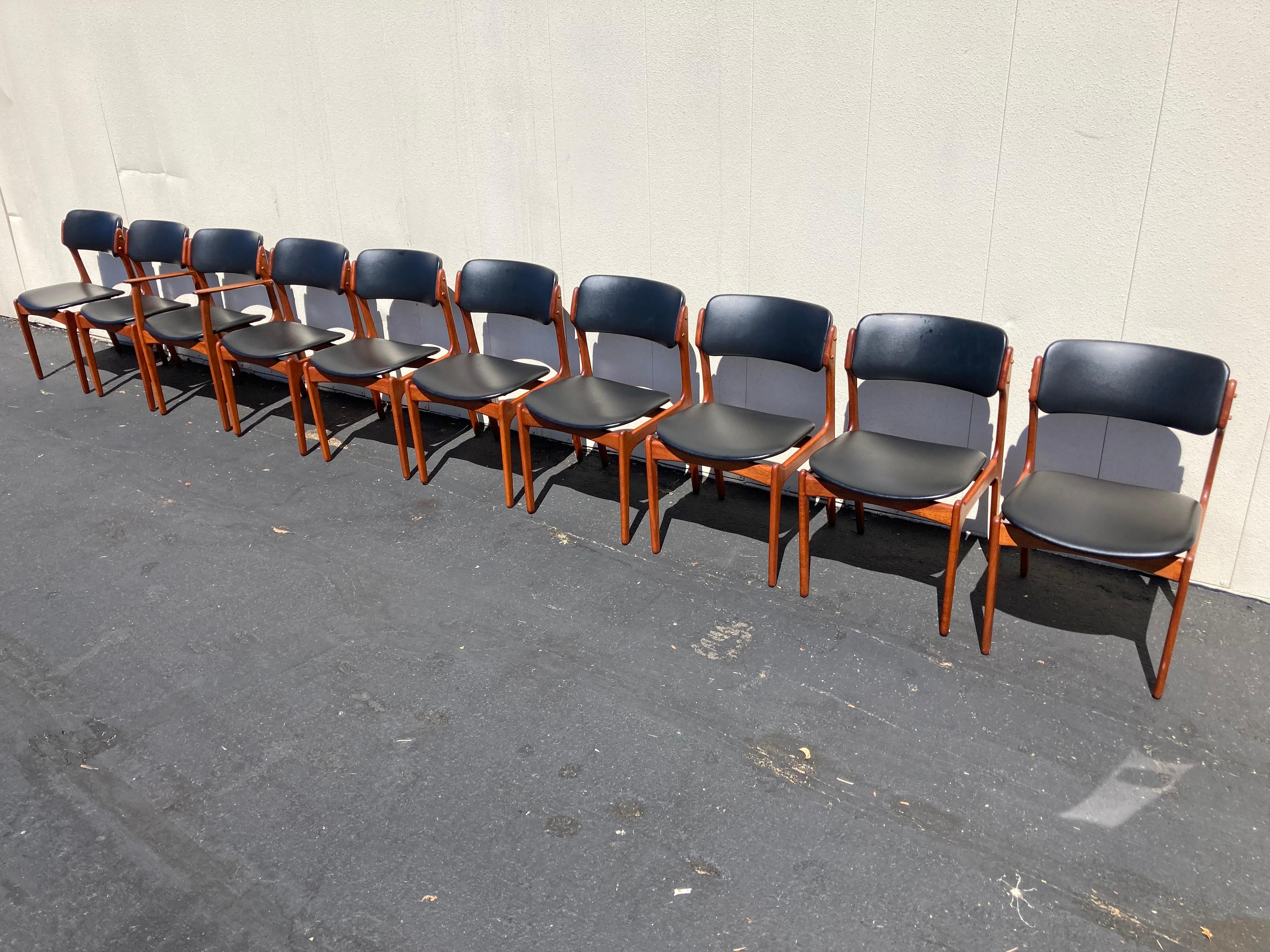 20th Century Set of 10 Erik Buch Model 49 & 50 Teak Dining Chairs