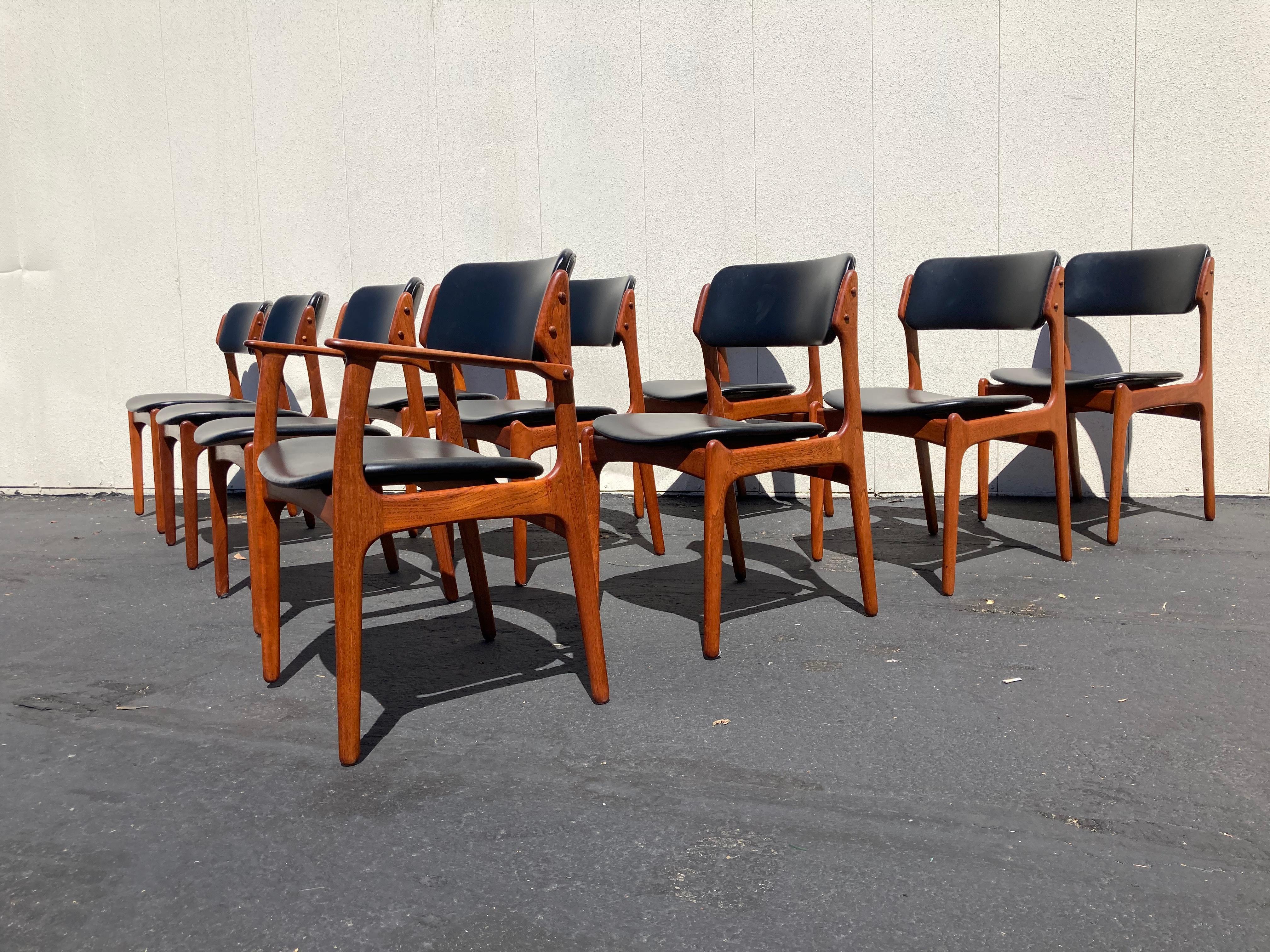 Set of 10 Erik Buch Model 49 & 50 Teak Dining Chairs 1