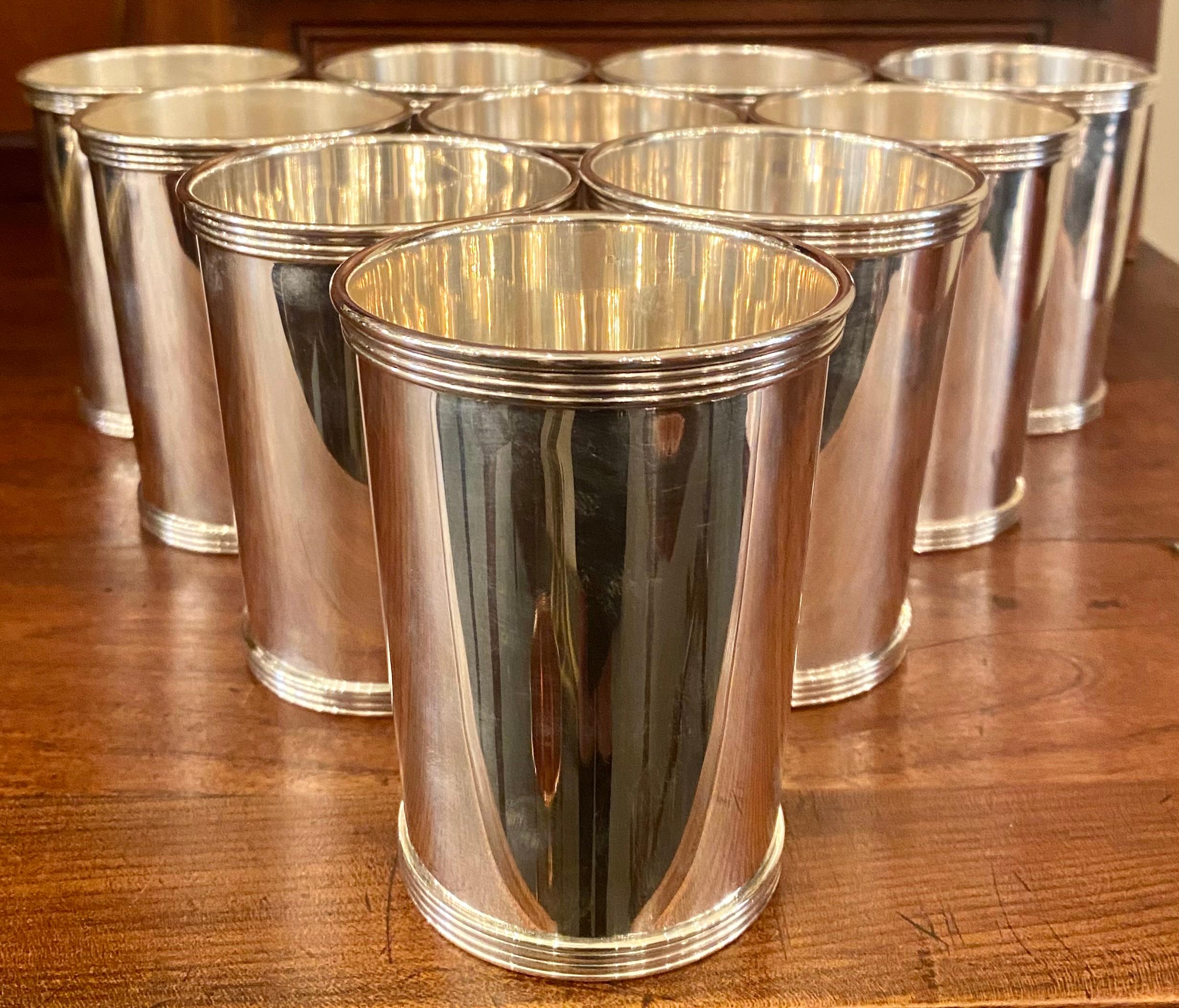 Set of 10 Estate American sterling silver mint Julep cups in a beaker design hallmarked 