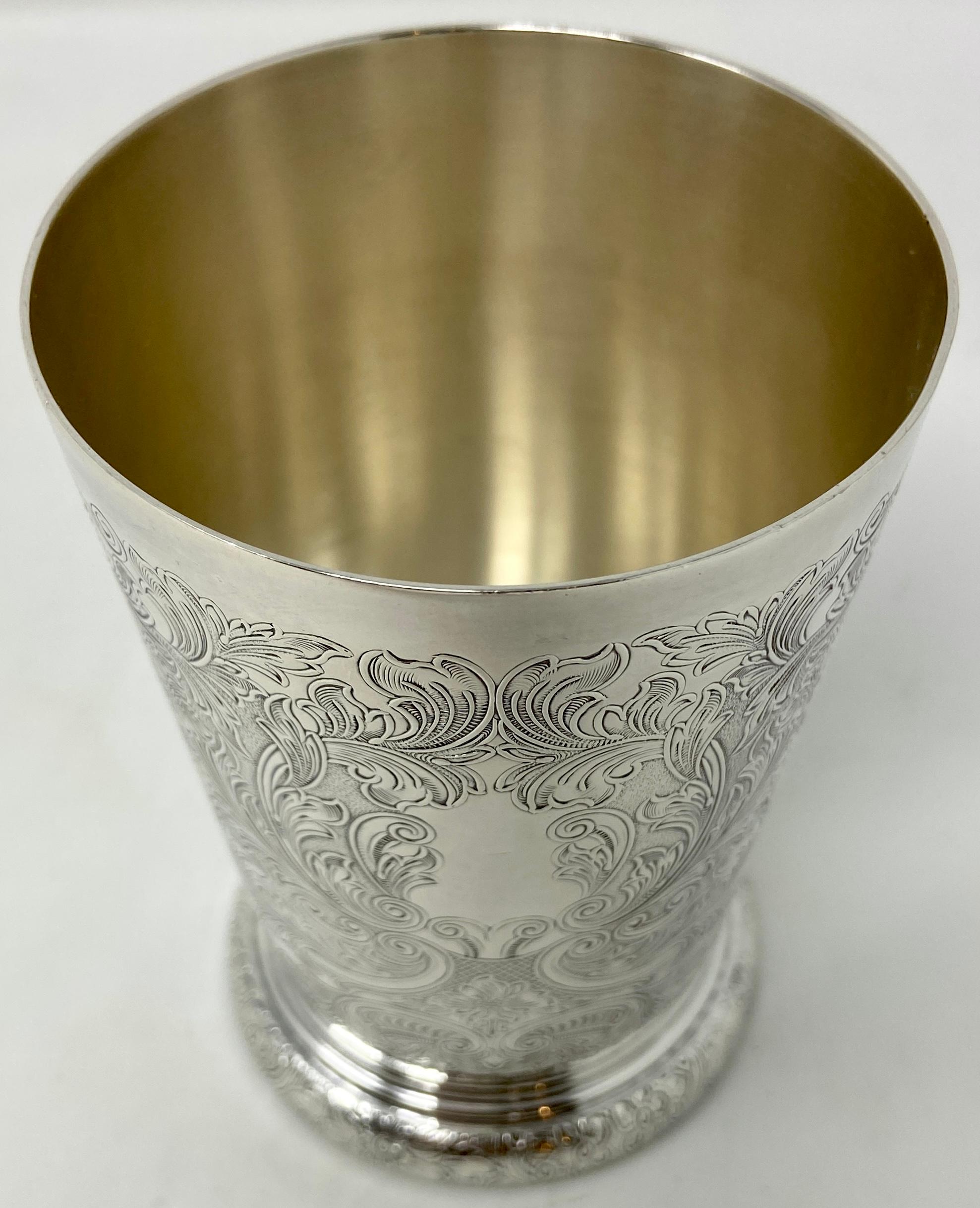 Set of 10 Estate English Silver-Plated Finely Engraved Mint Julep Cups, Ca. 1950 In Good Condition In New Orleans, LA