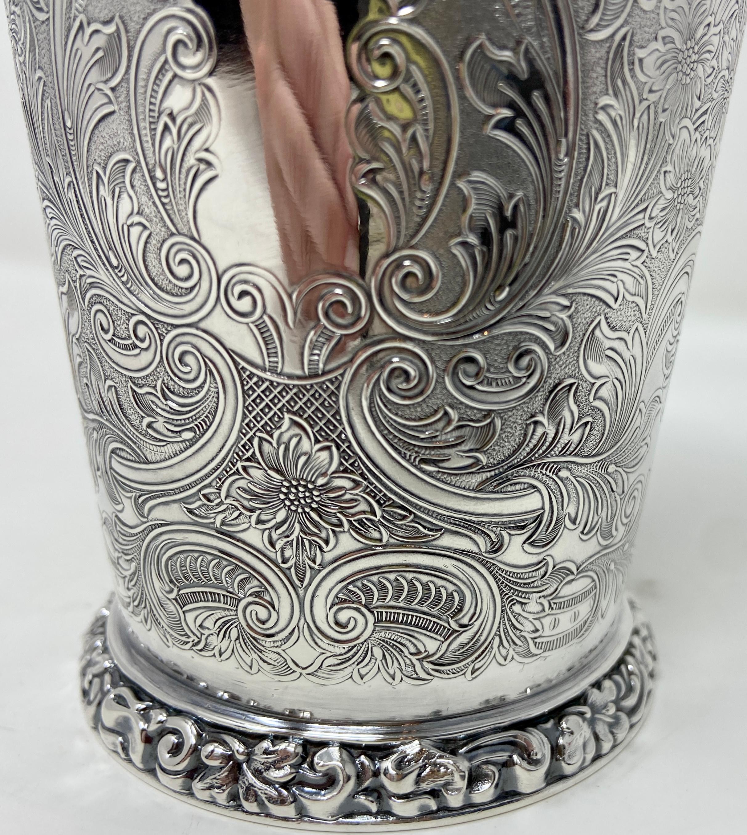 20th Century Set of 10 Estate English Silver-Plated Finely Engraved Mint Julep Cups, Ca. 1950