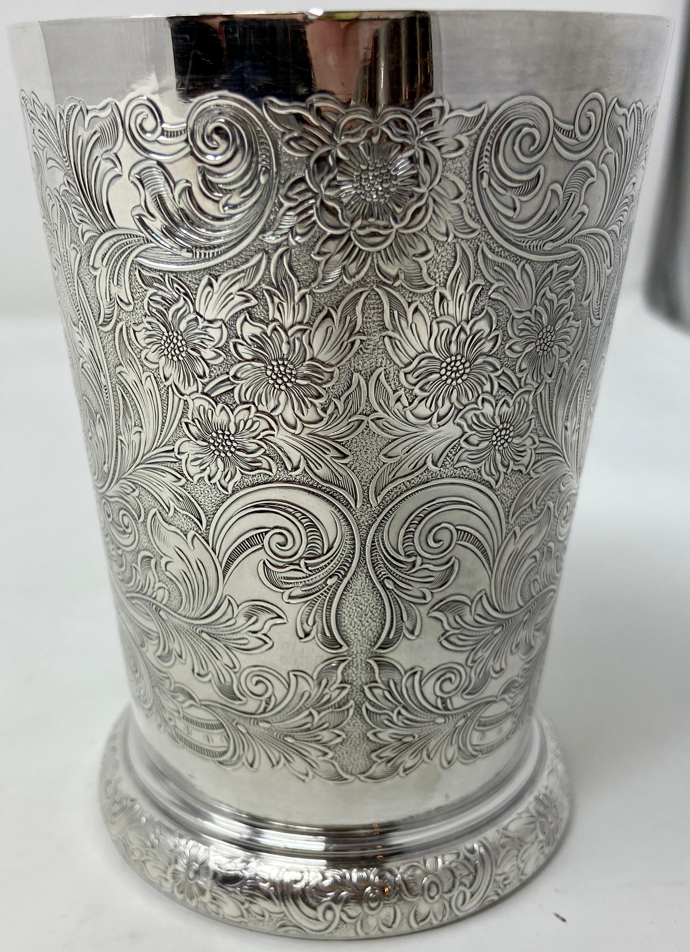 Set of 10 Estate English Silver-Plated Finely Engraved Mint Julep Cups, Ca. 1950 1