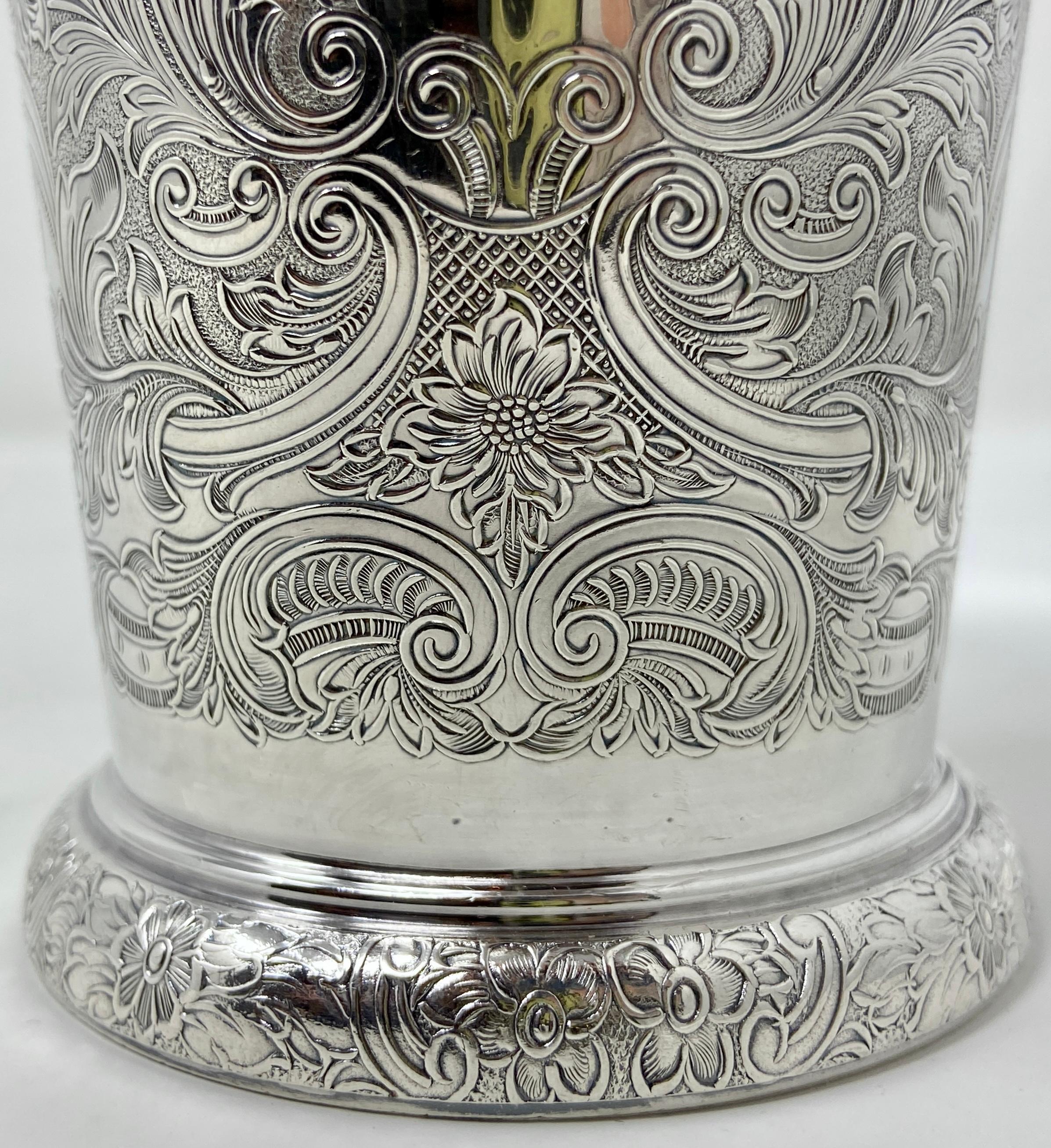 Set of 10 Estate English Silver-Plated Finely Engraved Mint Julep Cups, Ca. 1950 3