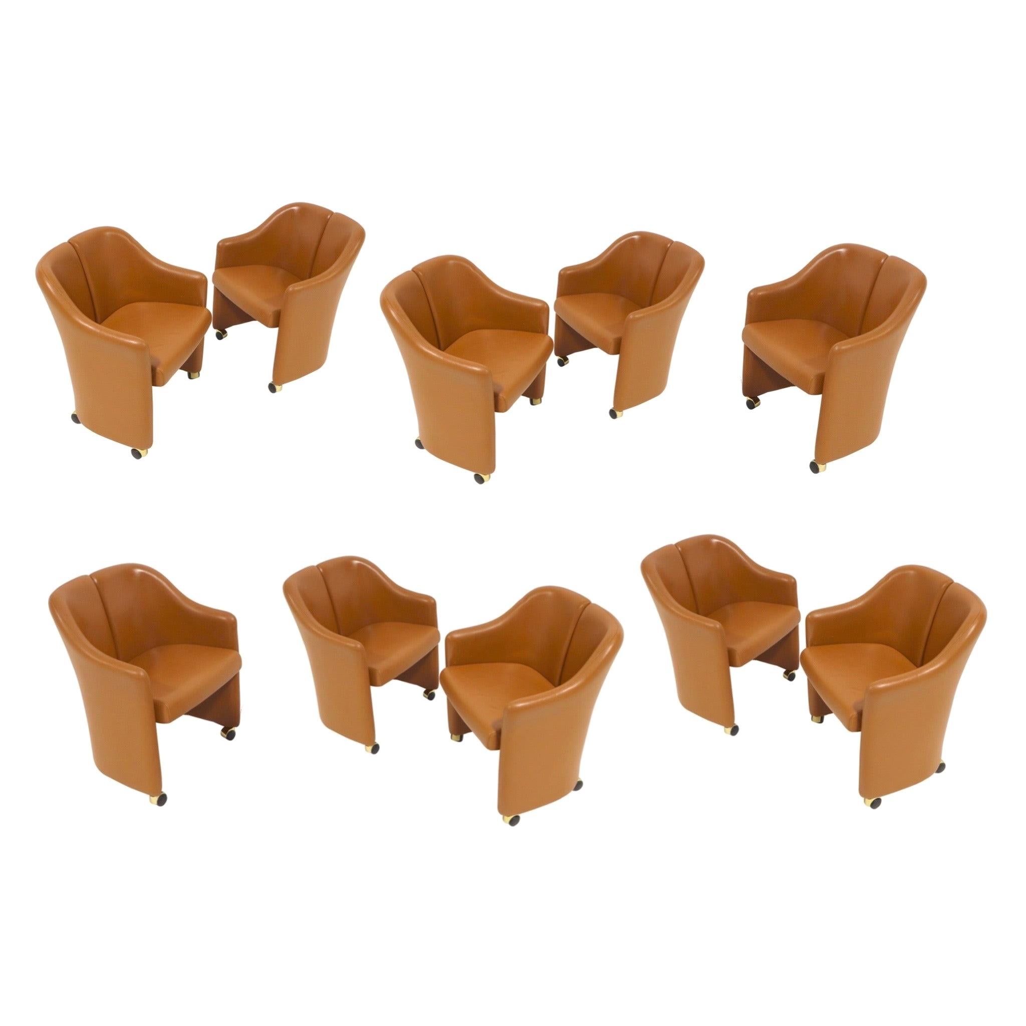 Set of 10 Eugenio Gerli for Tecno, “Series 142” Executive Leather Dining Chairs