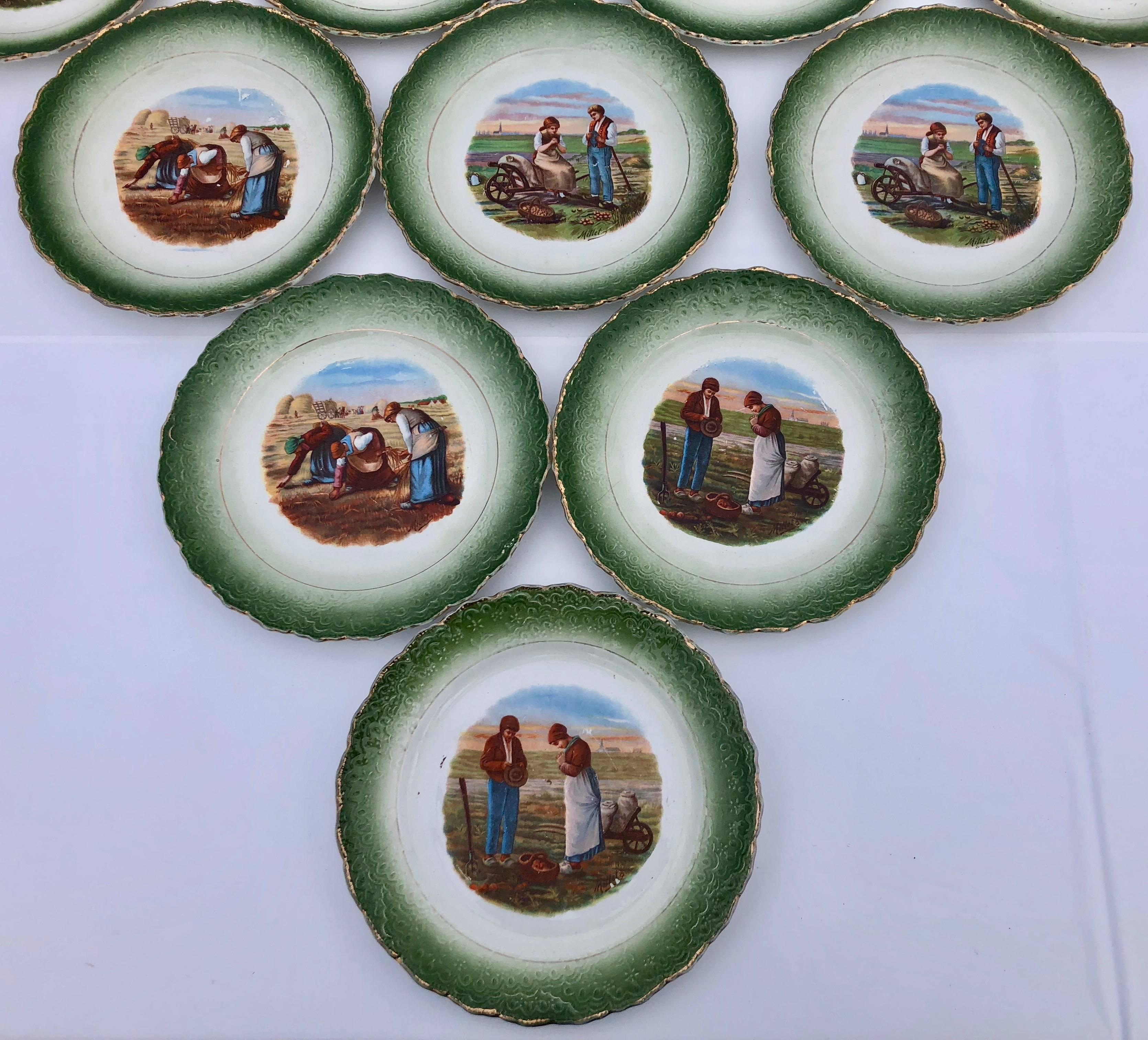 Napoleon III Set of Ten Faïence Transferware Plates With Millet Farming Scenes, Early 1900s For Sale