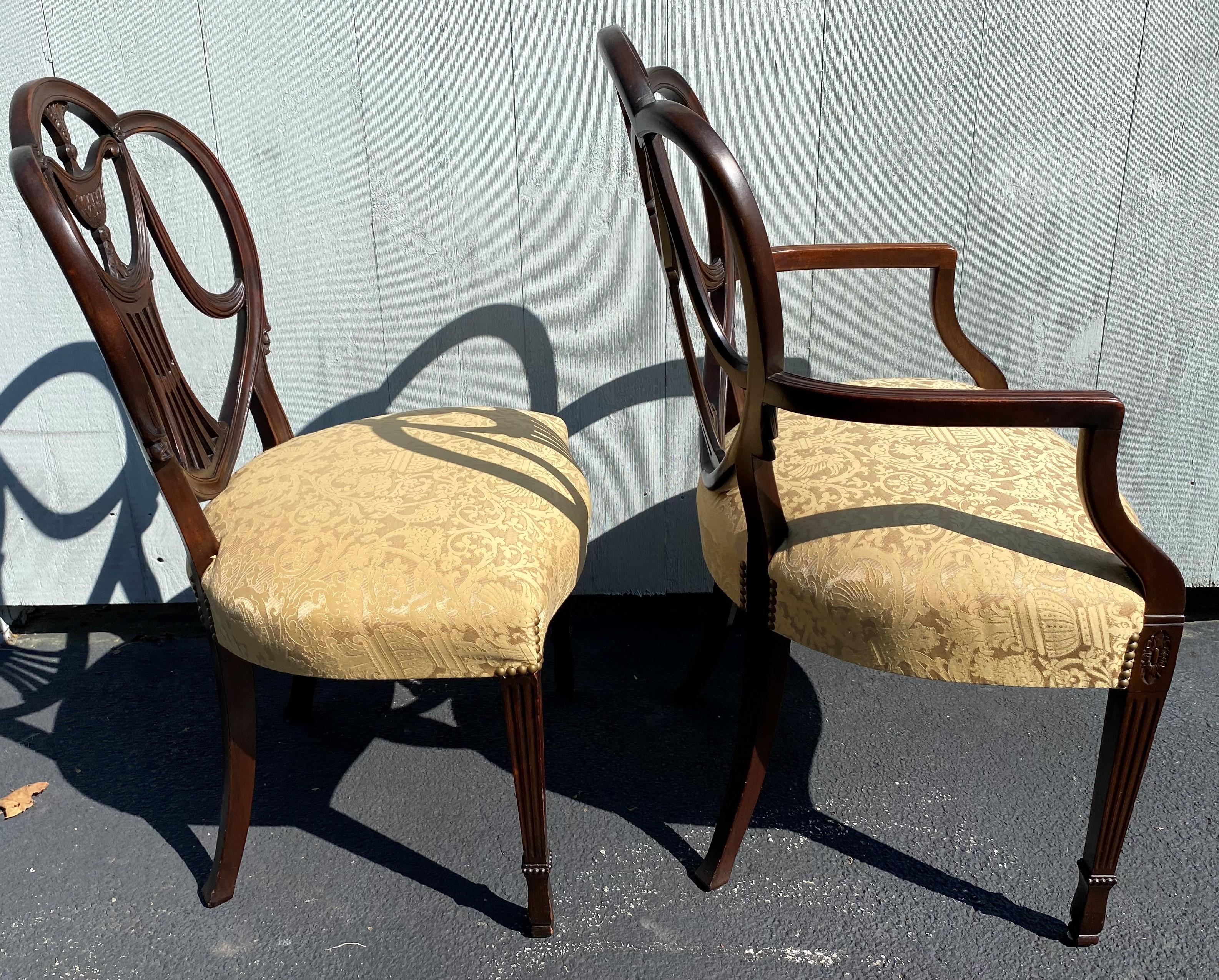 Upholstery Set of 10 Federal Style Dining Chairs Attributed to Nathan Margolis, Hartford CT For Sale