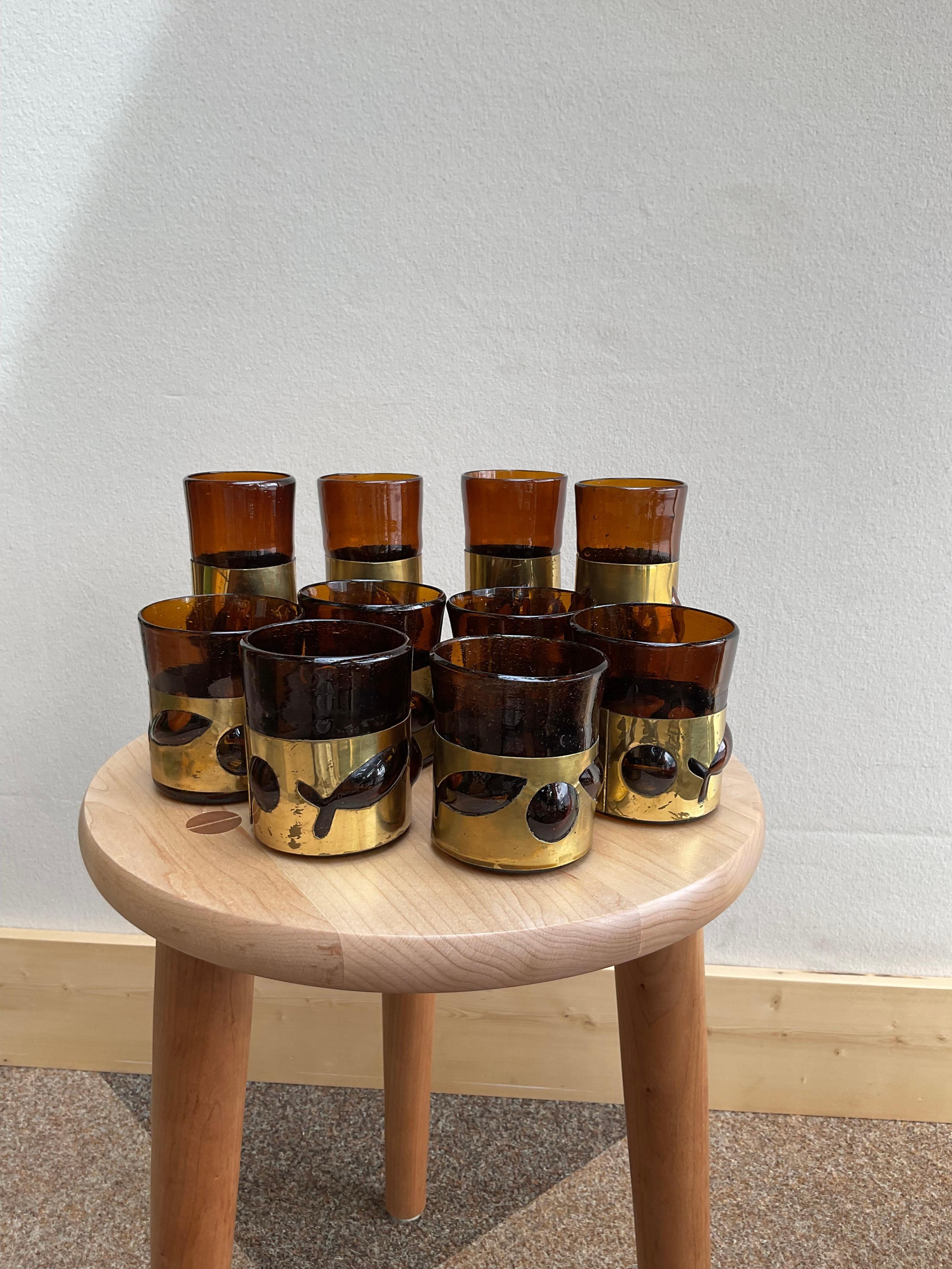 Mid-Century Modern Set of 10 Felipe Derflinger Handcrafted Mid-Century Glasses