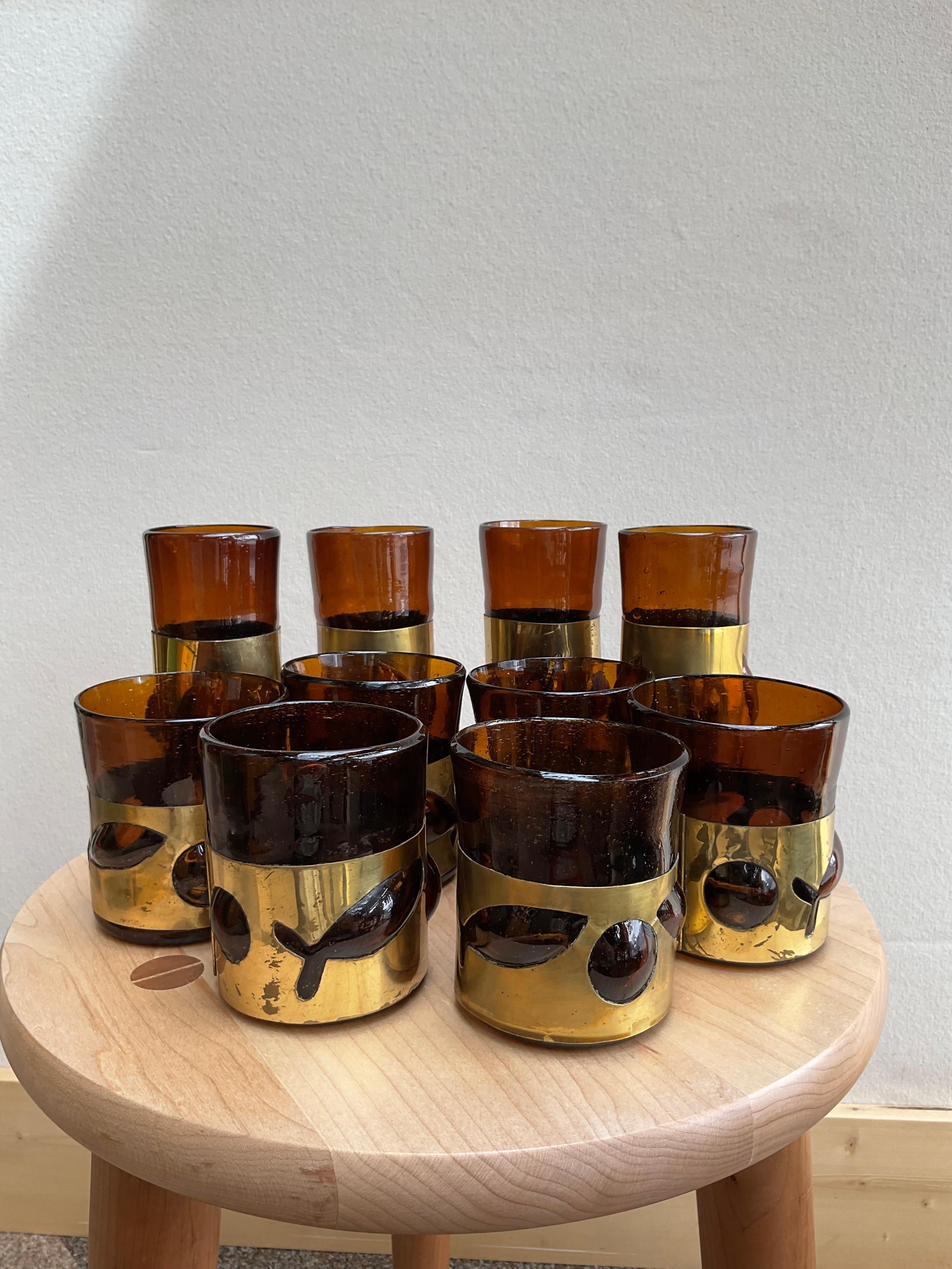 Austrian Set of 10 Felipe Derflinger Handcrafted Mid-Century Glasses