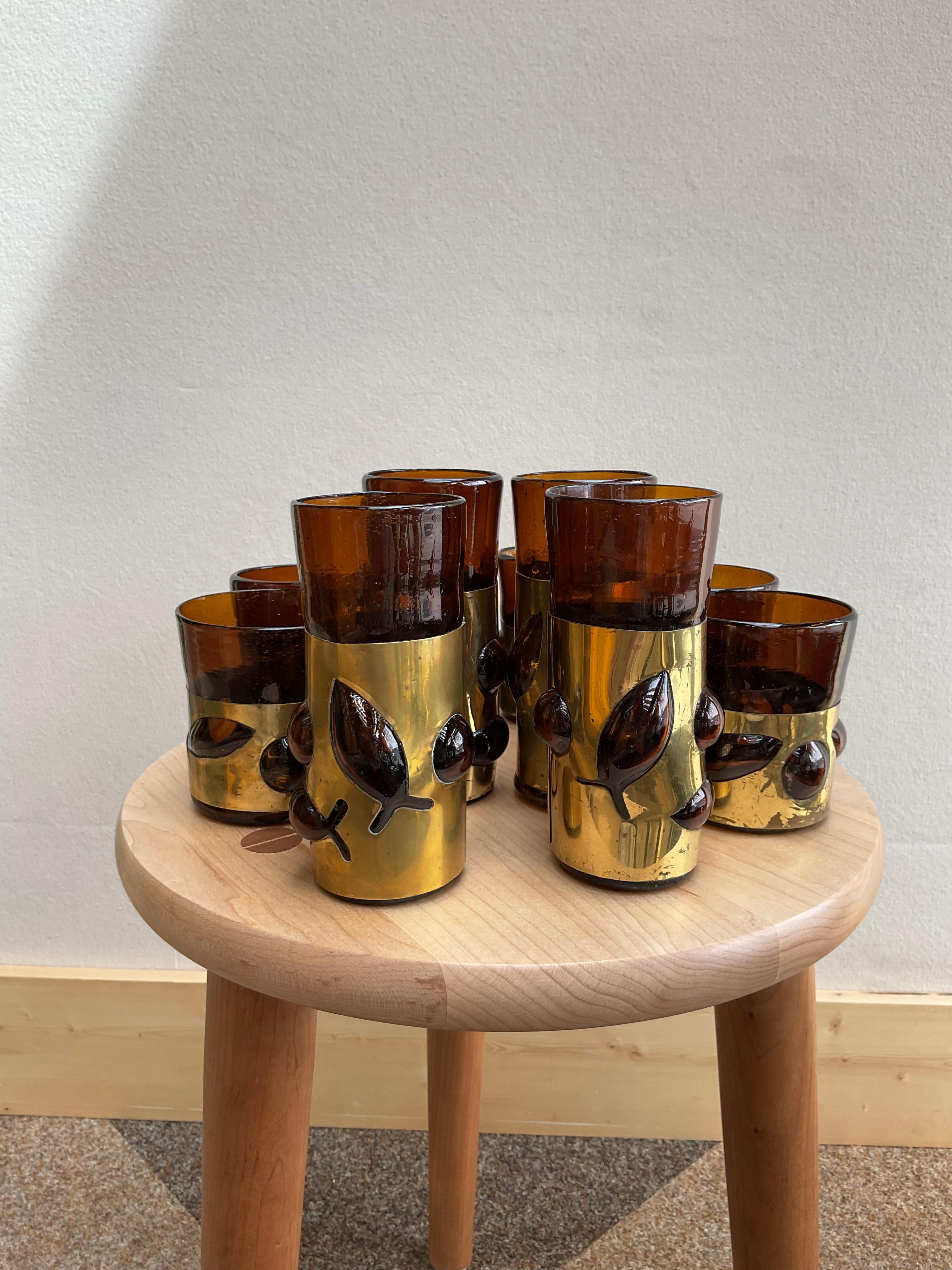 Set of 10 Felipe Derflinger Handcrafted Mid-Century Glasses 1
