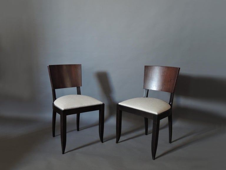Set of 10 Fine French Art Deco Chairs Palissander and Stained Beech Side Chairs In Good Condition For Sale In Long Island City, NY