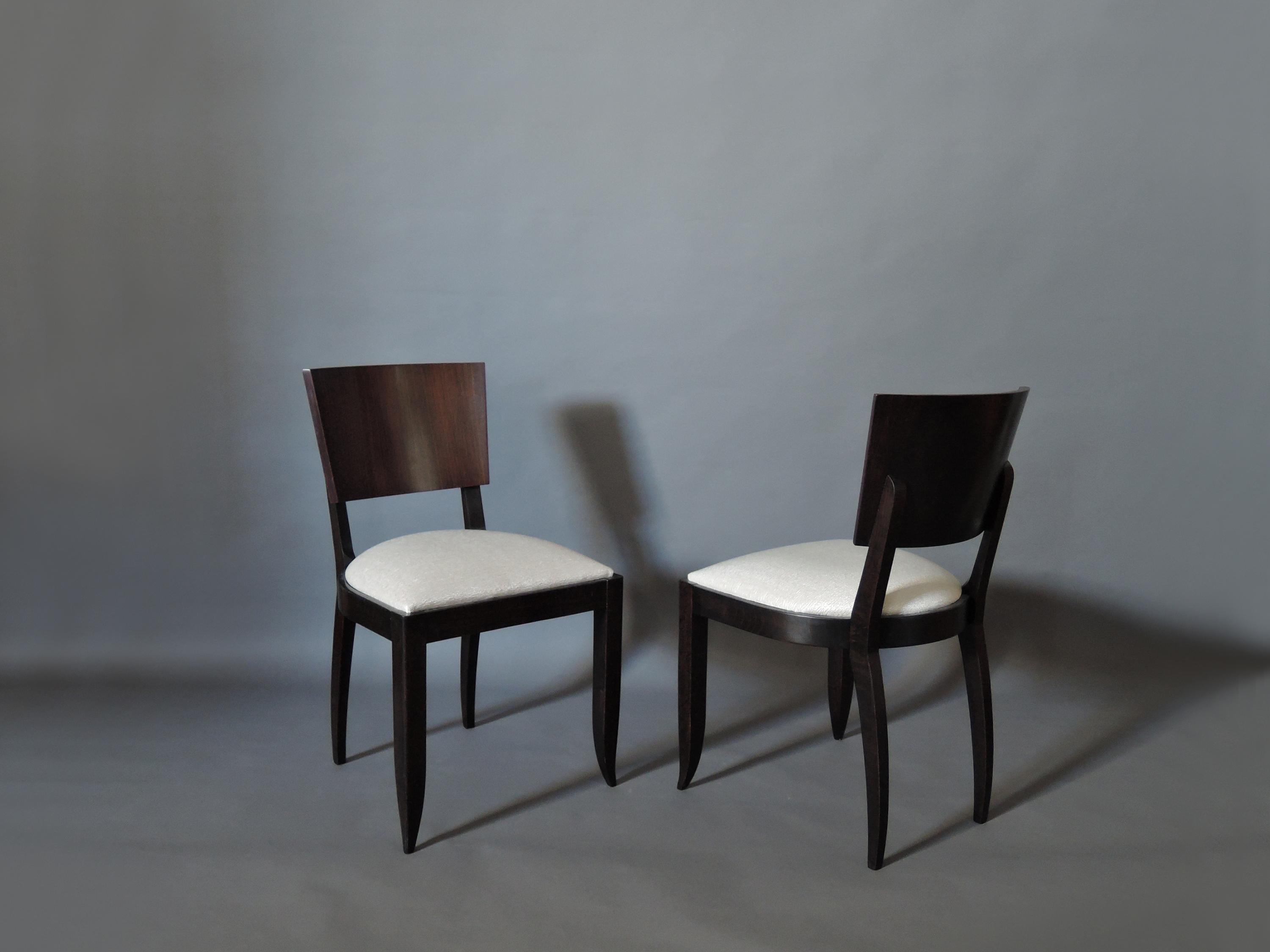 Mid-20th Century Set of 10 Fine French Art Deco Chairs Palissander and Stained Beech Side Chairs
