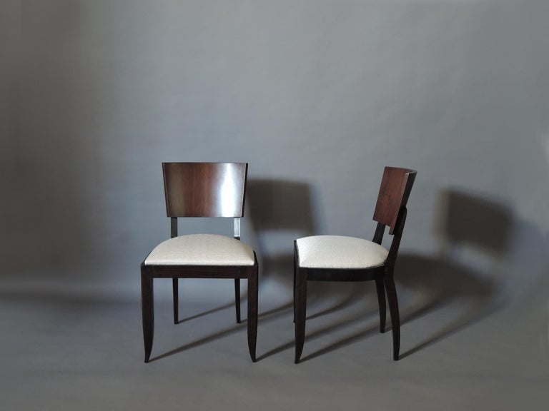 Fabric Set of 10 Fine French Art Deco Chairs Palissander and Stained Beech Side Chairs For Sale