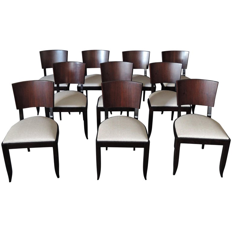 Set of 10 Fine French Art Deco Chairs Palissander and Stained Beech Side Chairs For Sale