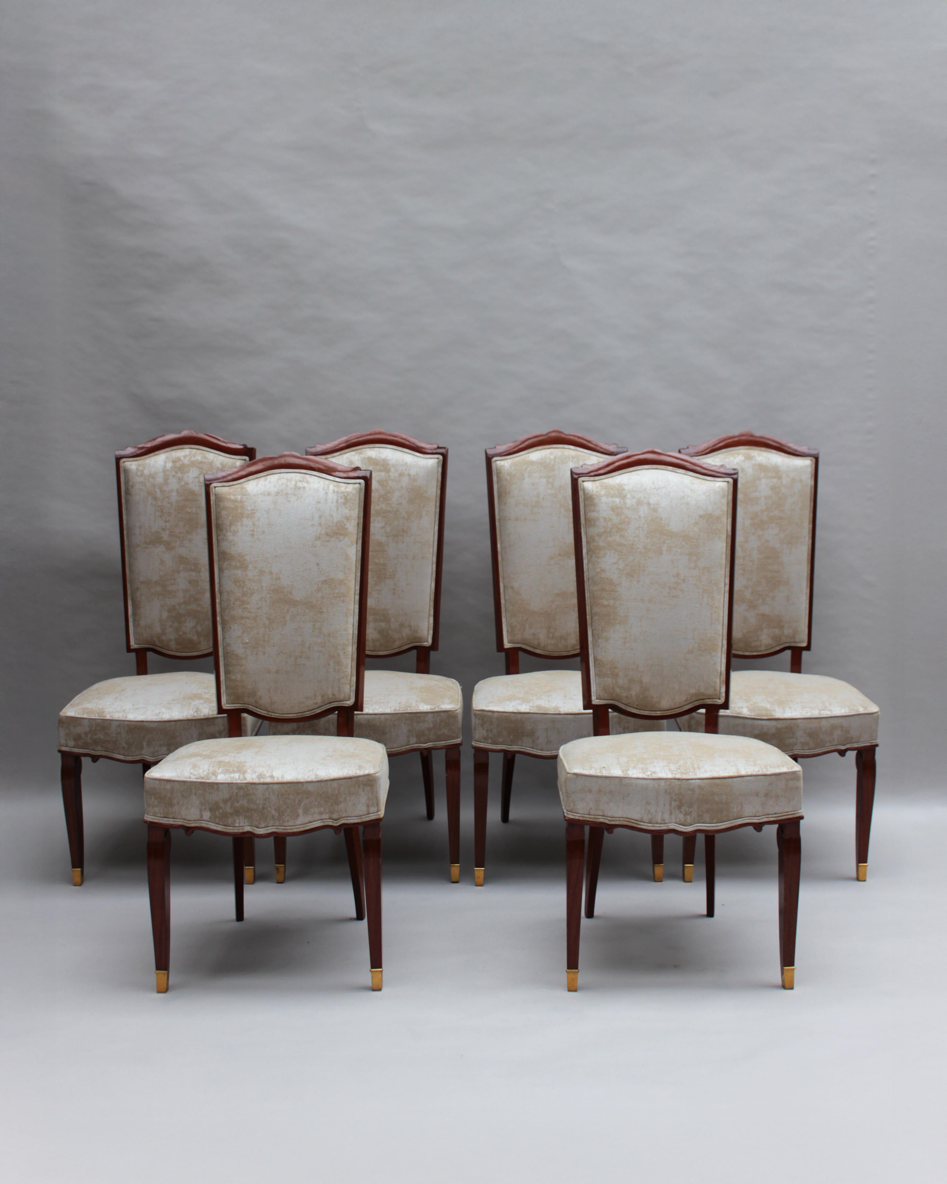 Set of 10 Fine French Art Deco Mahogany Chairs by Jules Leleu (8 Side and 2 Arm) In Good Condition For Sale In Long Island City, NY