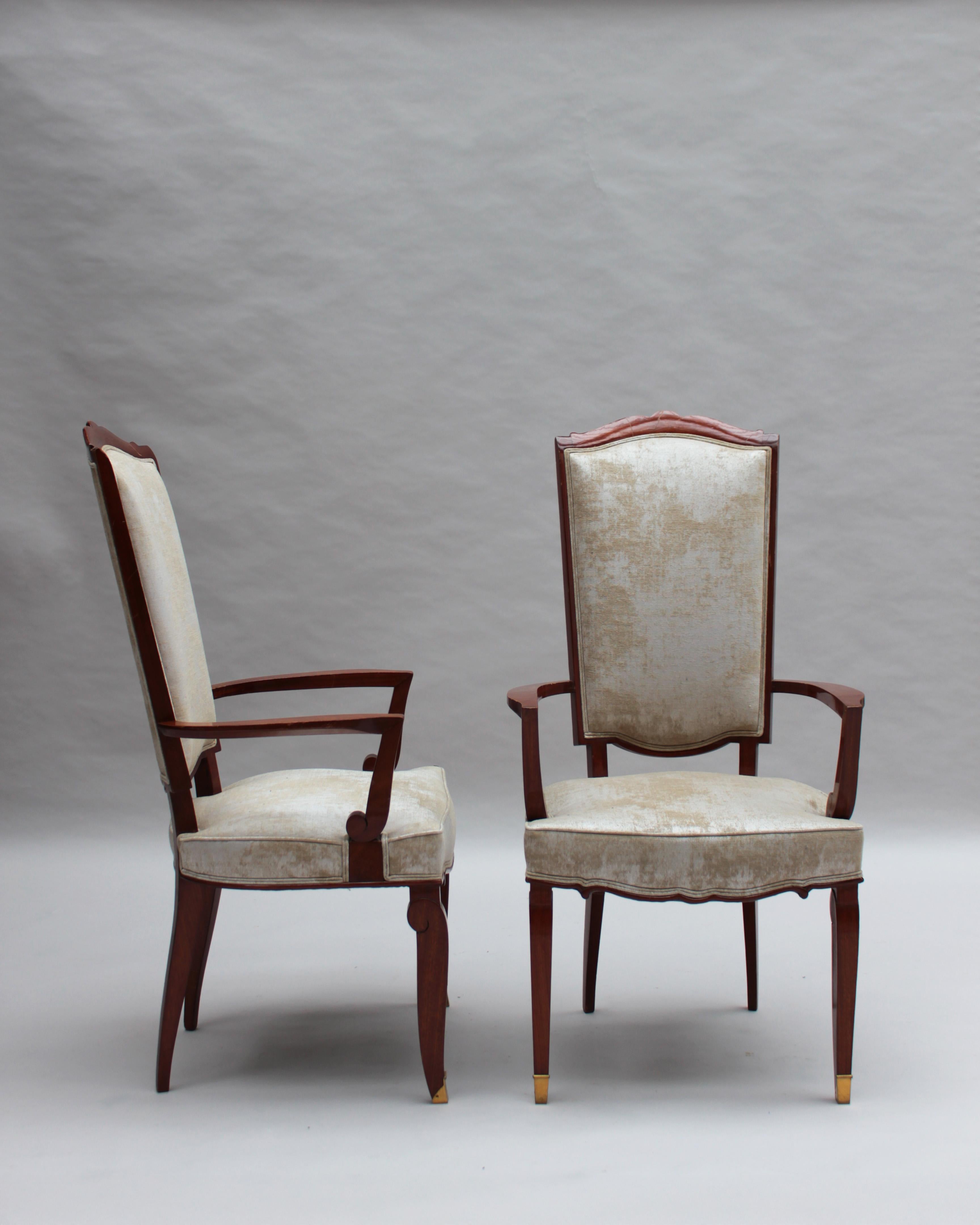 Mid-20th Century Set of 10 Fine French Art Deco Mahogany Chairs by Jules Leleu (8 Side and 2 Arm) For Sale