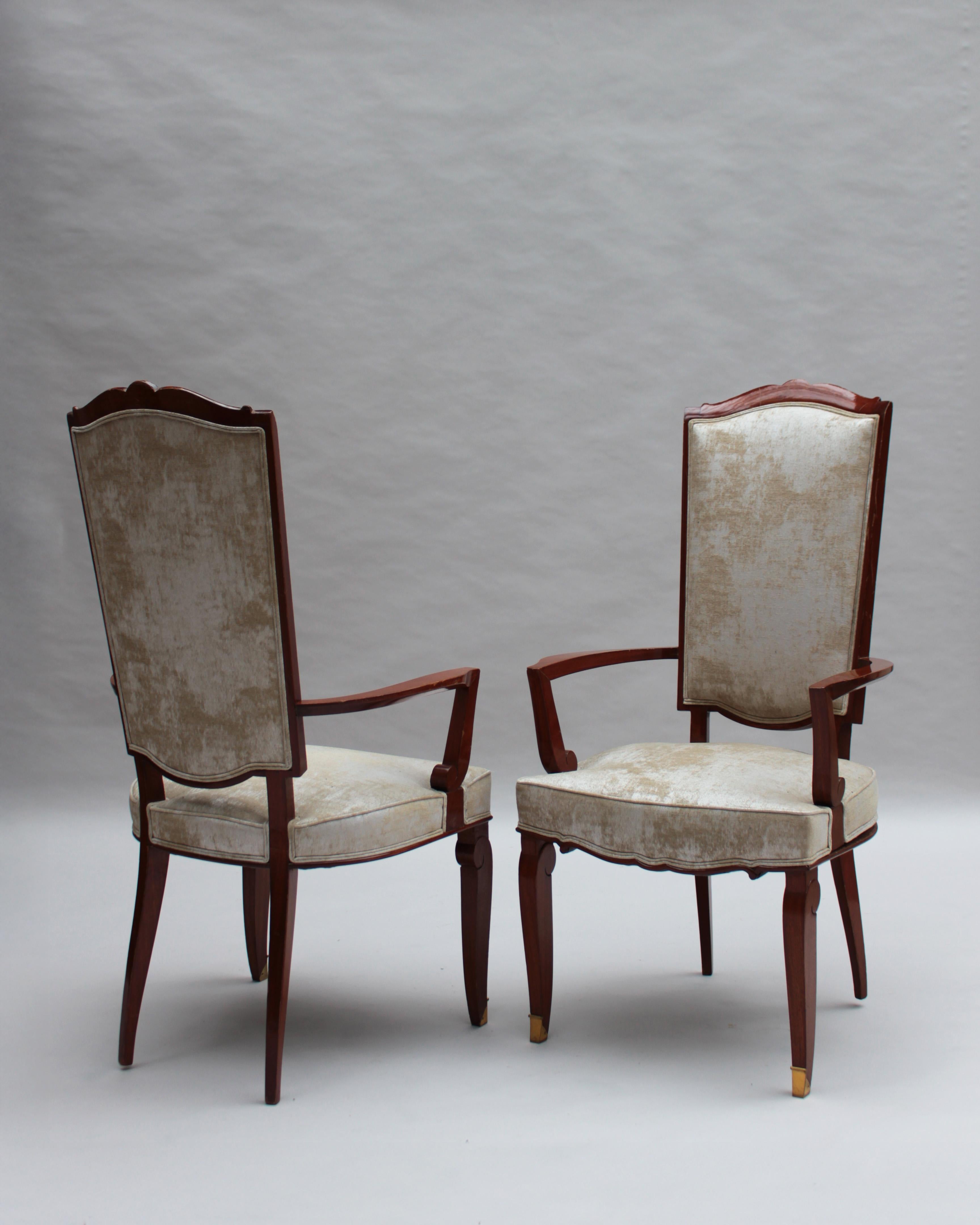 Walnut Set of 10 Fine French Art Deco Mahogany Chairs by Jules Leleu (8 Side and 2 Arm) For Sale