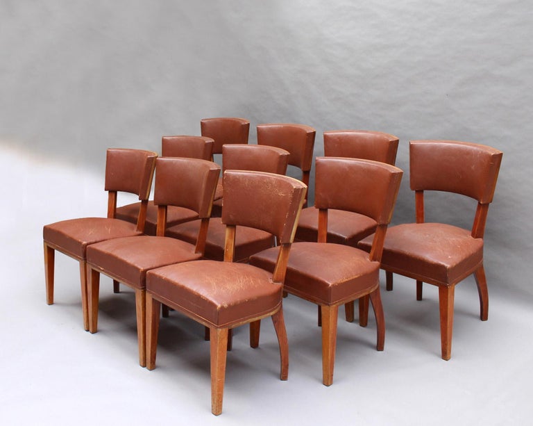 Set of 10 Fine French Art Deco Mahogany Dining Chairs For Sale 13