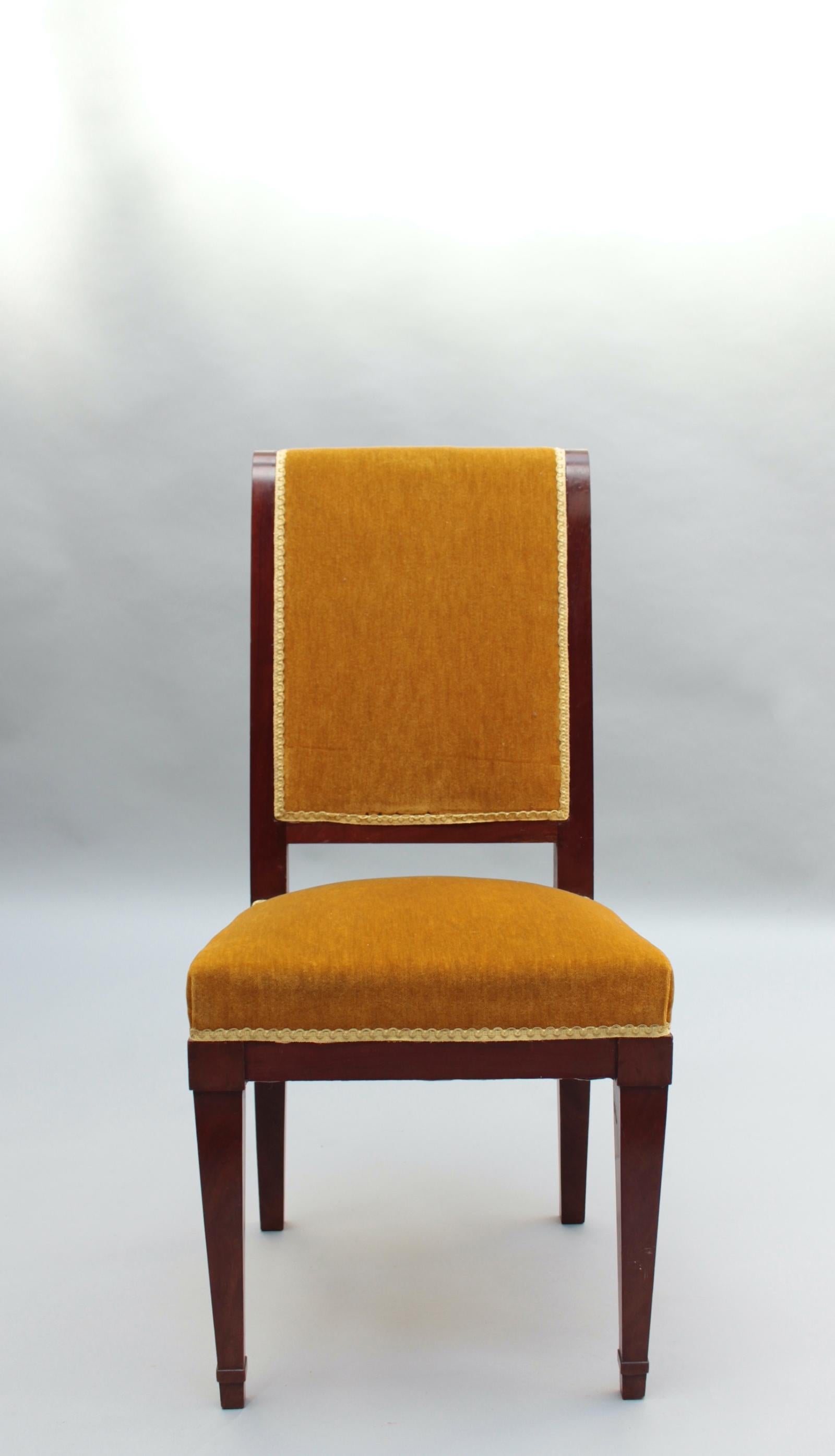 Set of 10 Fine French Art Deco Mahogany Dining Chairs  In Good Condition For Sale In Long Island City, NY