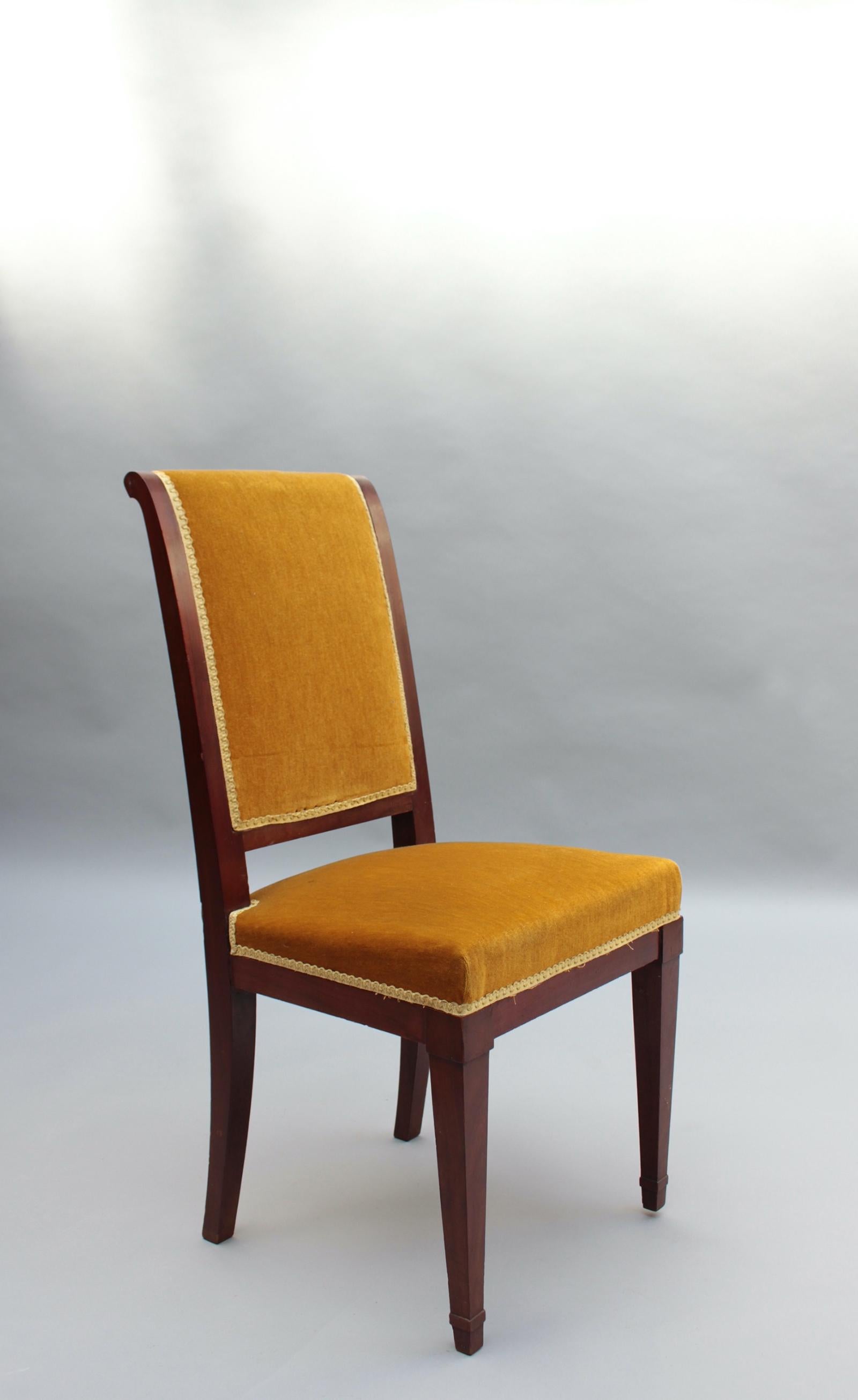 Mid-20th Century Set of 10 Fine French Art Deco Mahogany Dining Chairs  For Sale