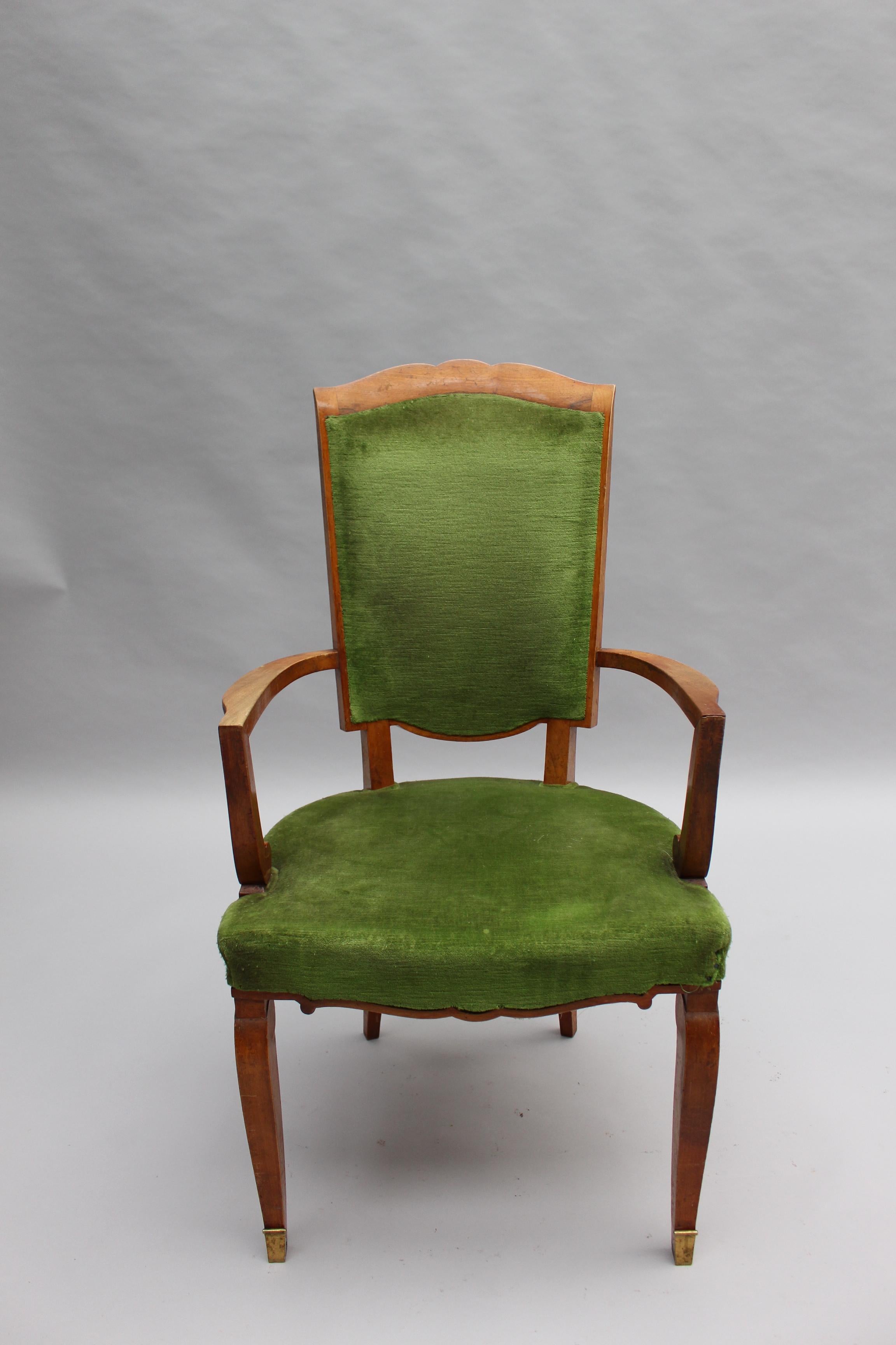 Mid-20th Century Set of 10 Fine French Art Deco Walnut Chairs by Jules Leleu (8 Side and 2 Arm)