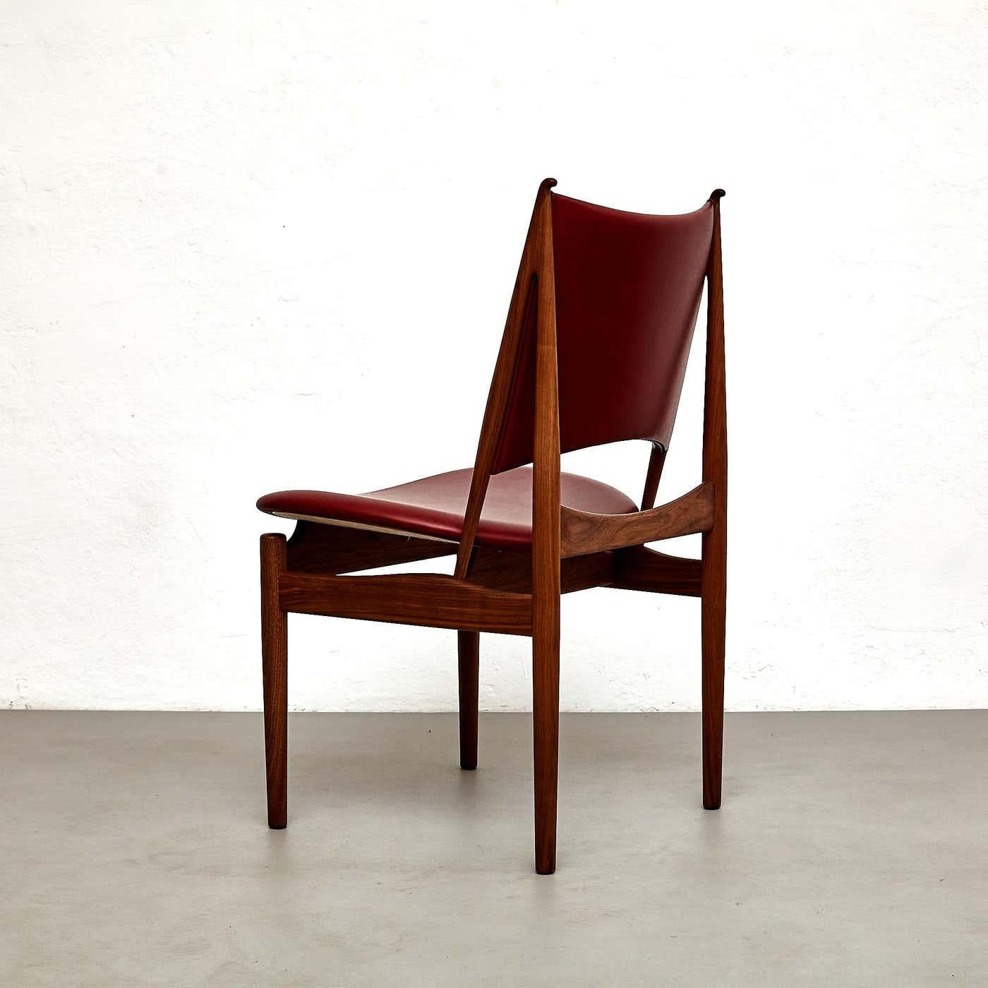 Set of 10 Finn Juhl Egyptian Chair in Walnut Wood and Dark Red Leather en venta 10
