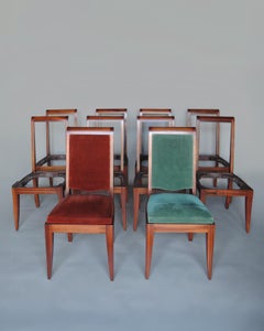 Set of 10 Fine French Art Deco Solid Mahogany Dining Chairs by Gaston Poisson