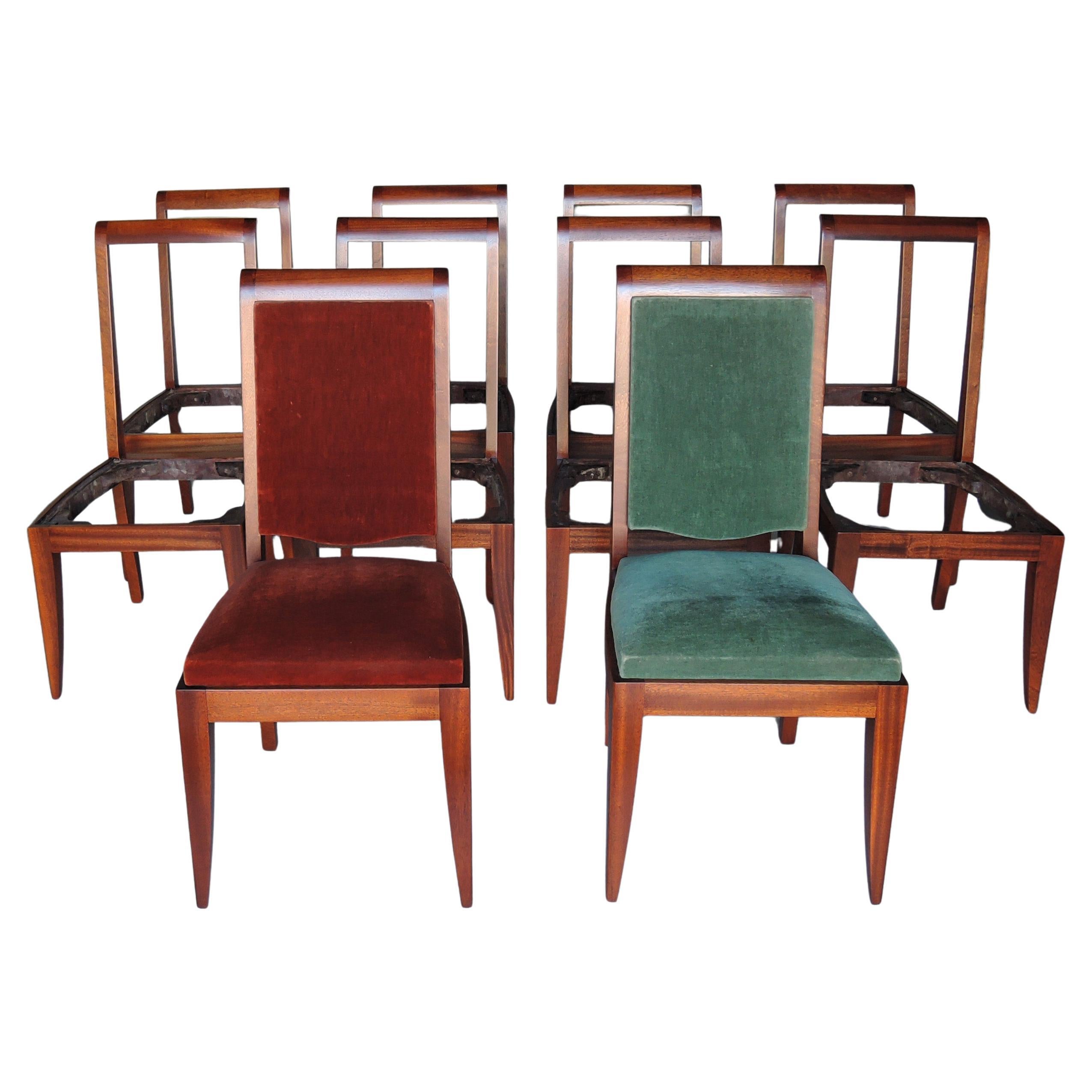 Satz von 10 französischen Art Deco Mahagoni Stühlen von Gaston Poisson im Angebot