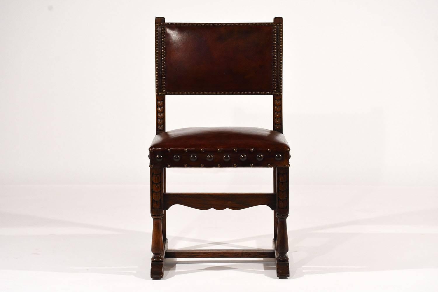Set of Ten French Spanish Style Leather Dining Chairs In Excellent Condition In Los Angeles, CA