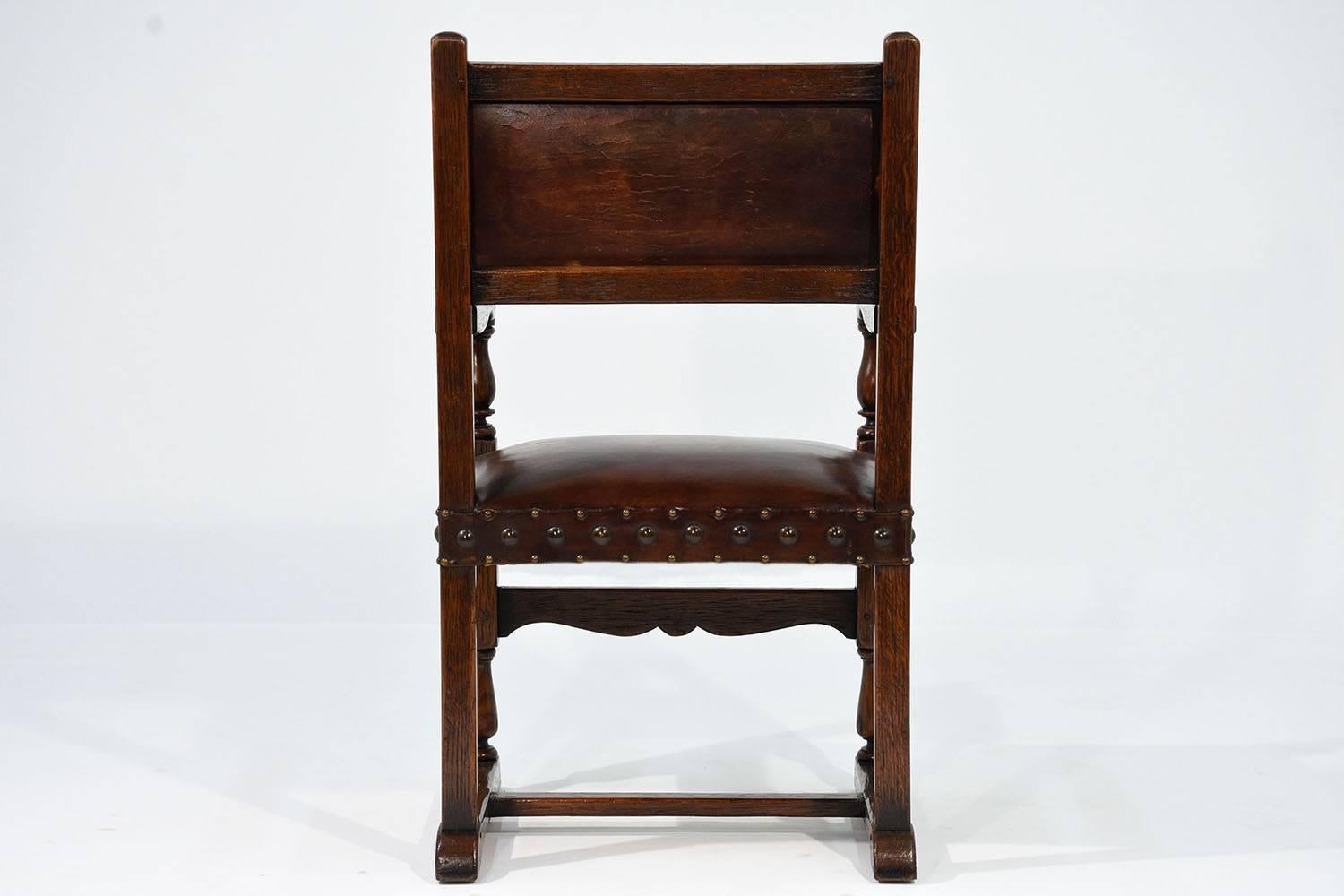20th Century Set of Ten French Spanish Style Leather Dining Chairs
