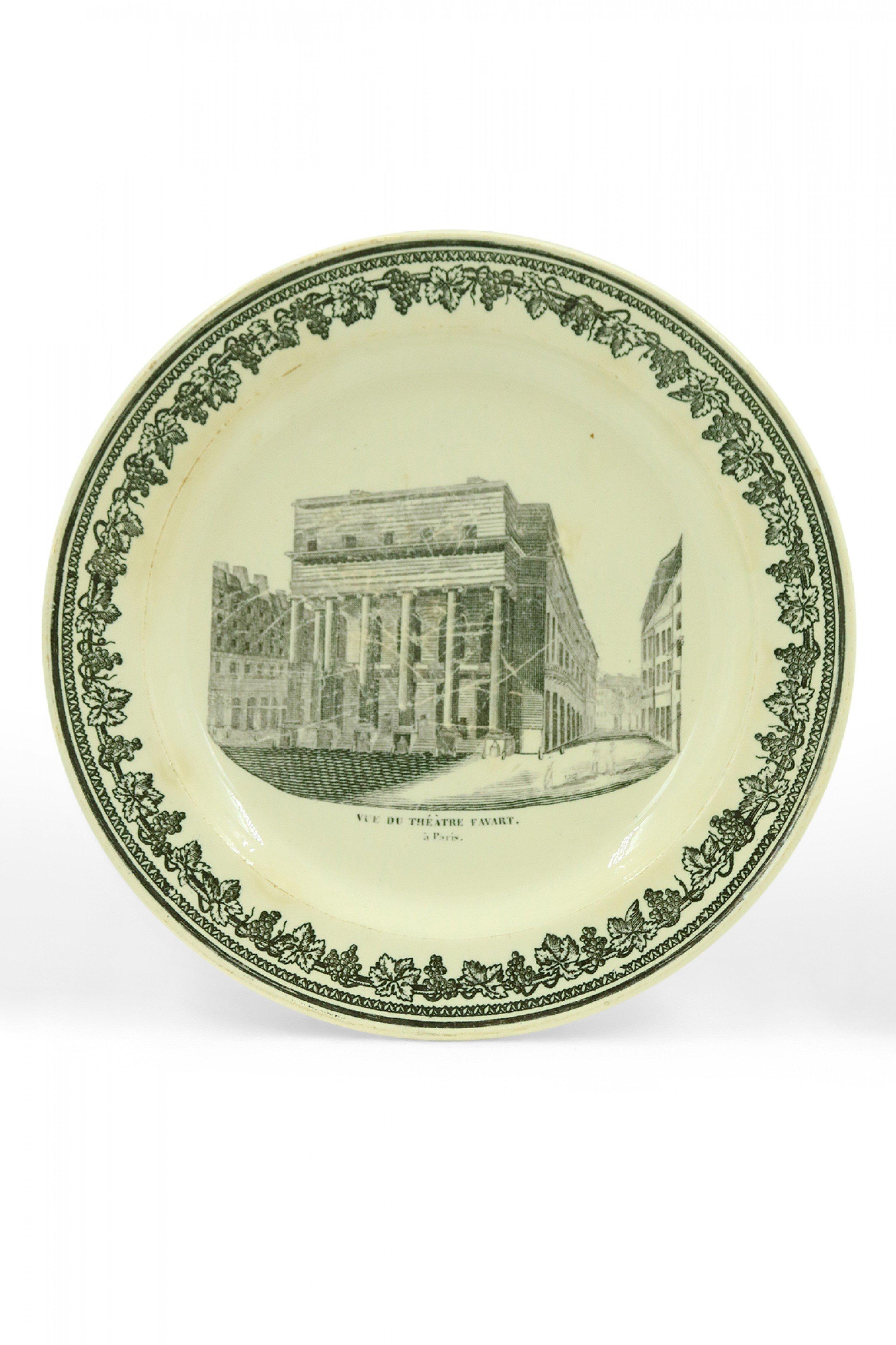Set of 10 French Black and White Creamware Plates of French Landmarks For Sale 5