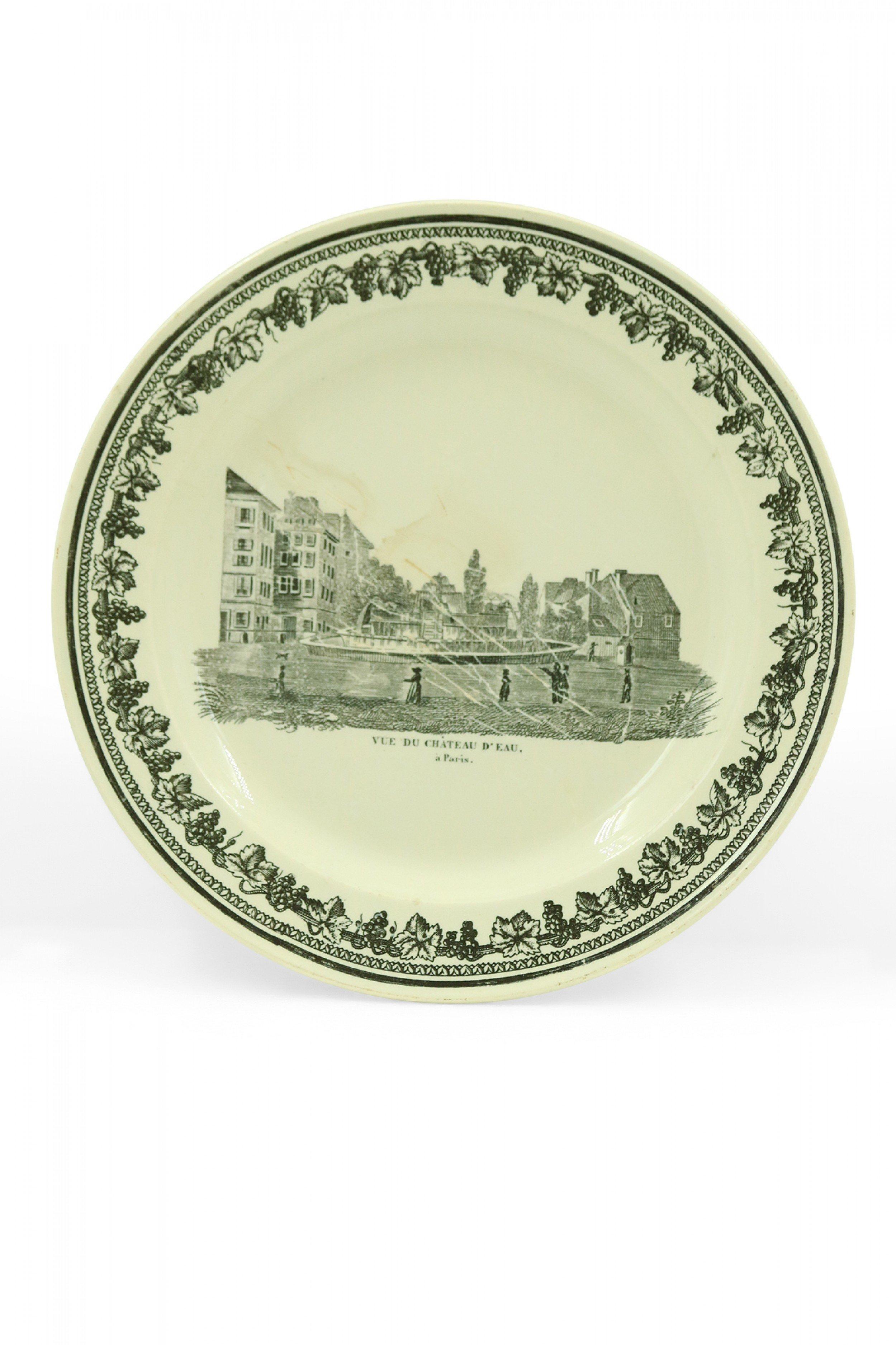 Set of 10 French Black and White Creamware Plates of French Landmarks For Sale 6