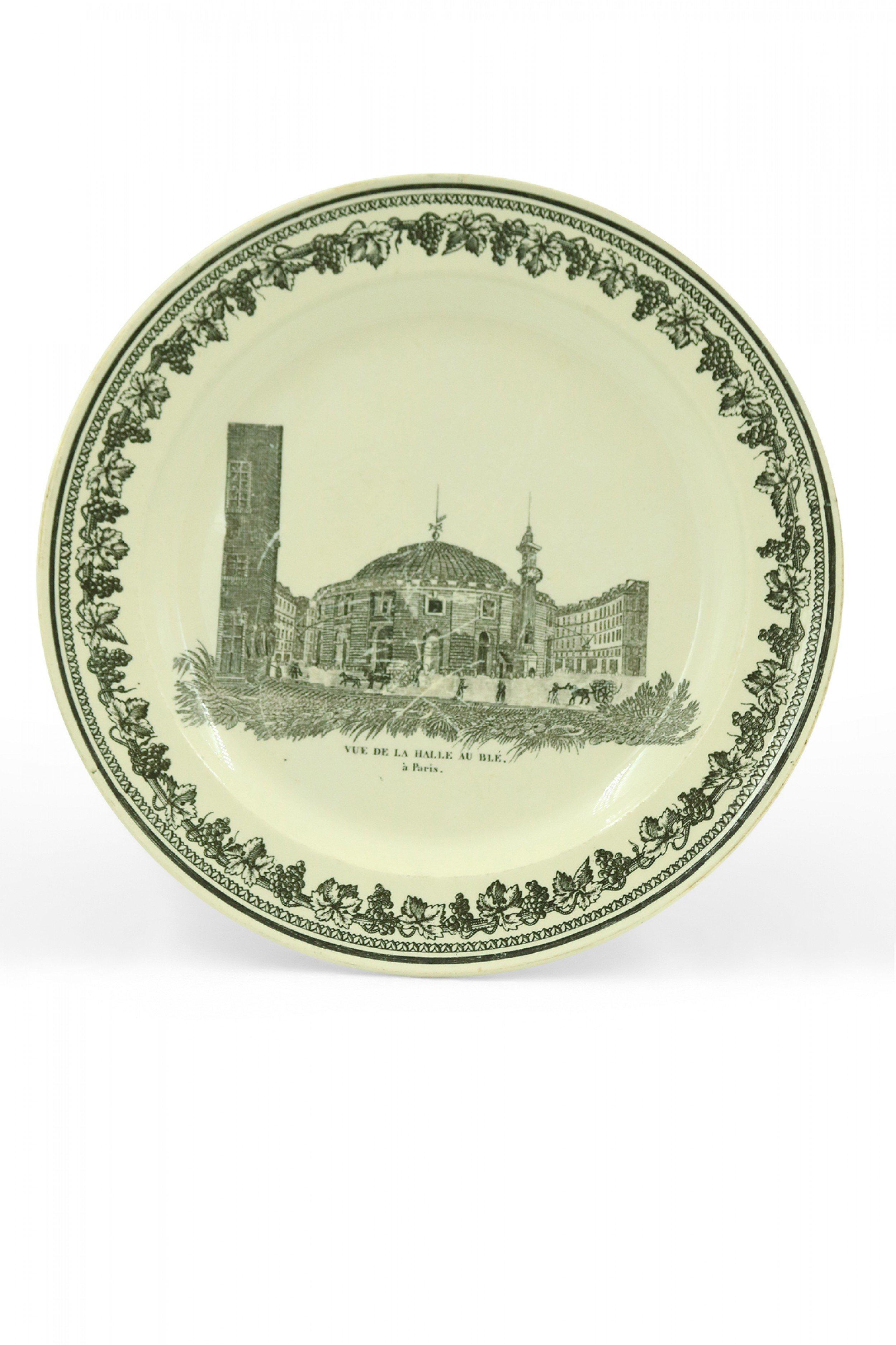 Victorian Set of 10 French Black and White Creamware Plates of French Landmarks For Sale