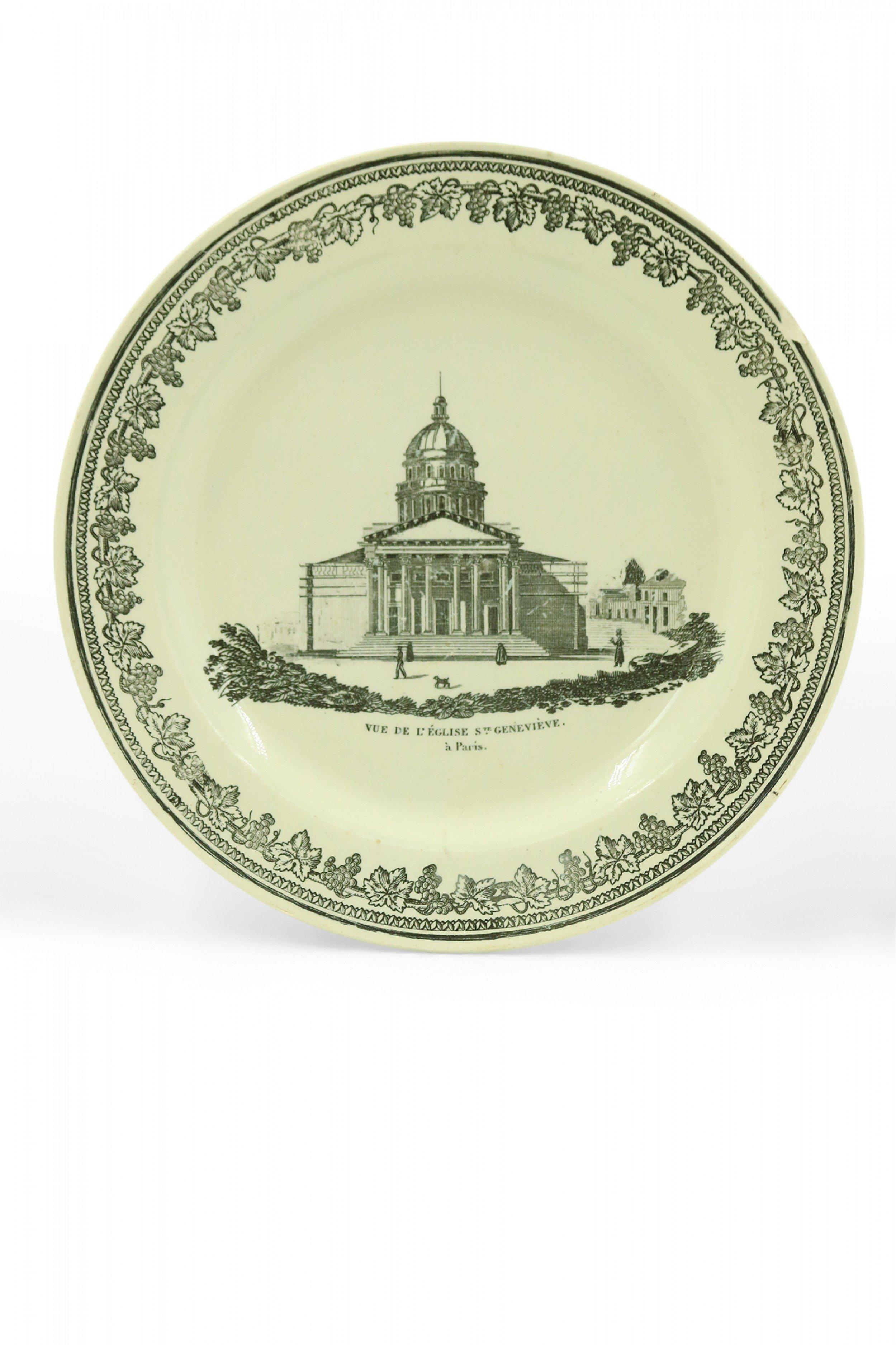 Set of 10 French Black and White Creamware Plates of French Landmarks In Good Condition For Sale In New York, NY