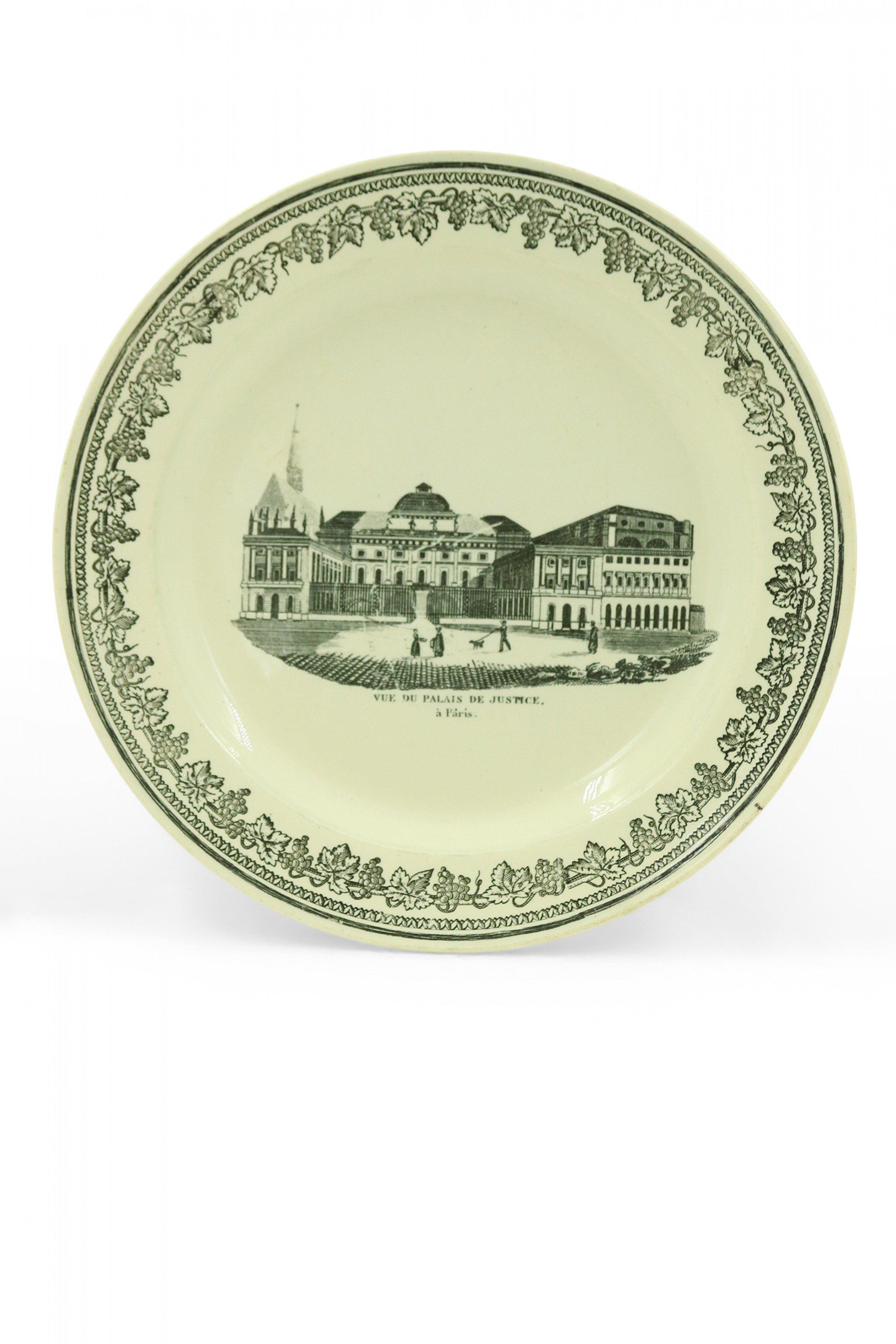19th Century Set of 10 French Black and White Creamware Plates of French Landmarks For Sale