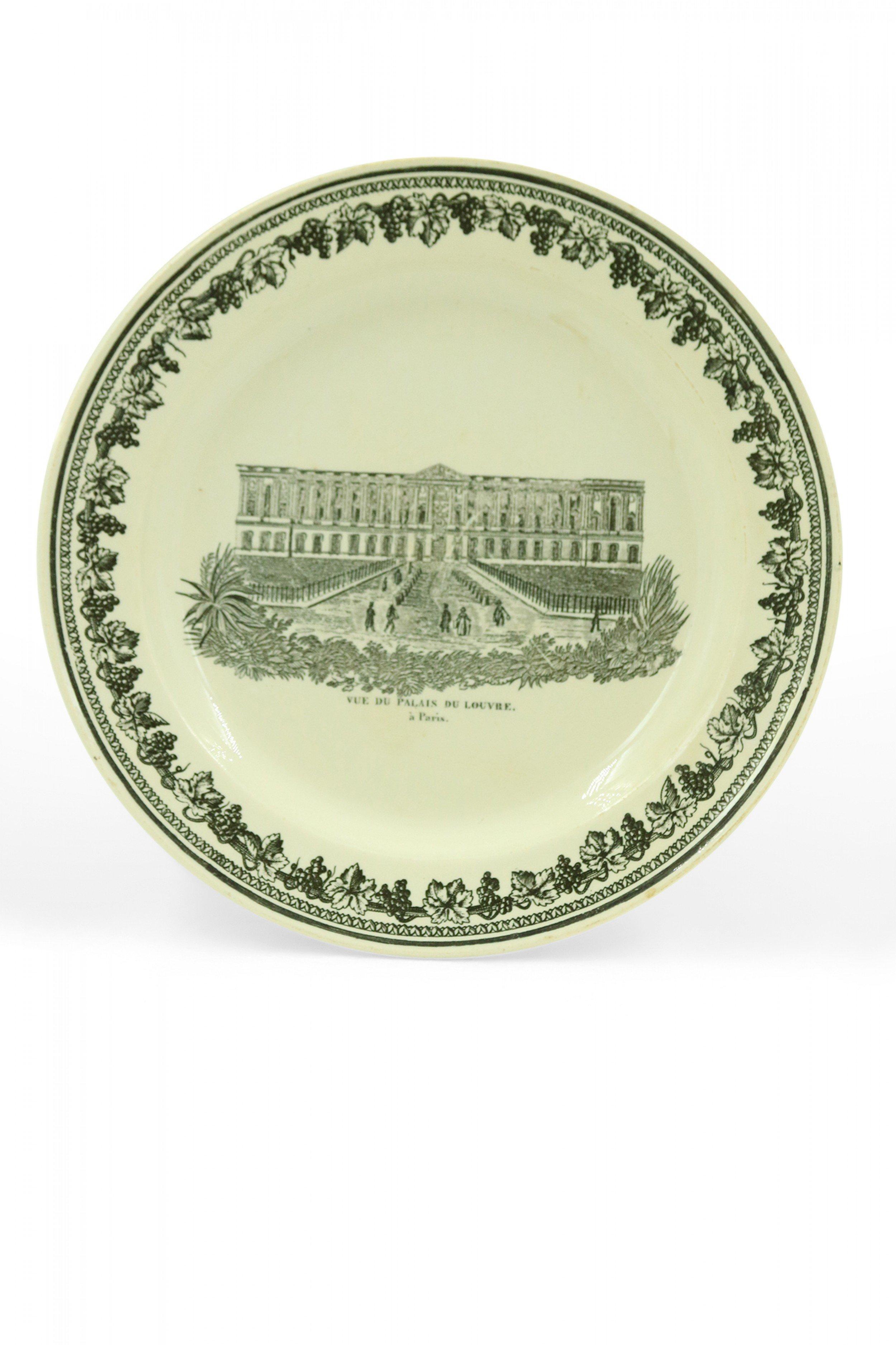 Porcelain Set of 10 French Black and White Creamware Plates of French Landmarks For Sale