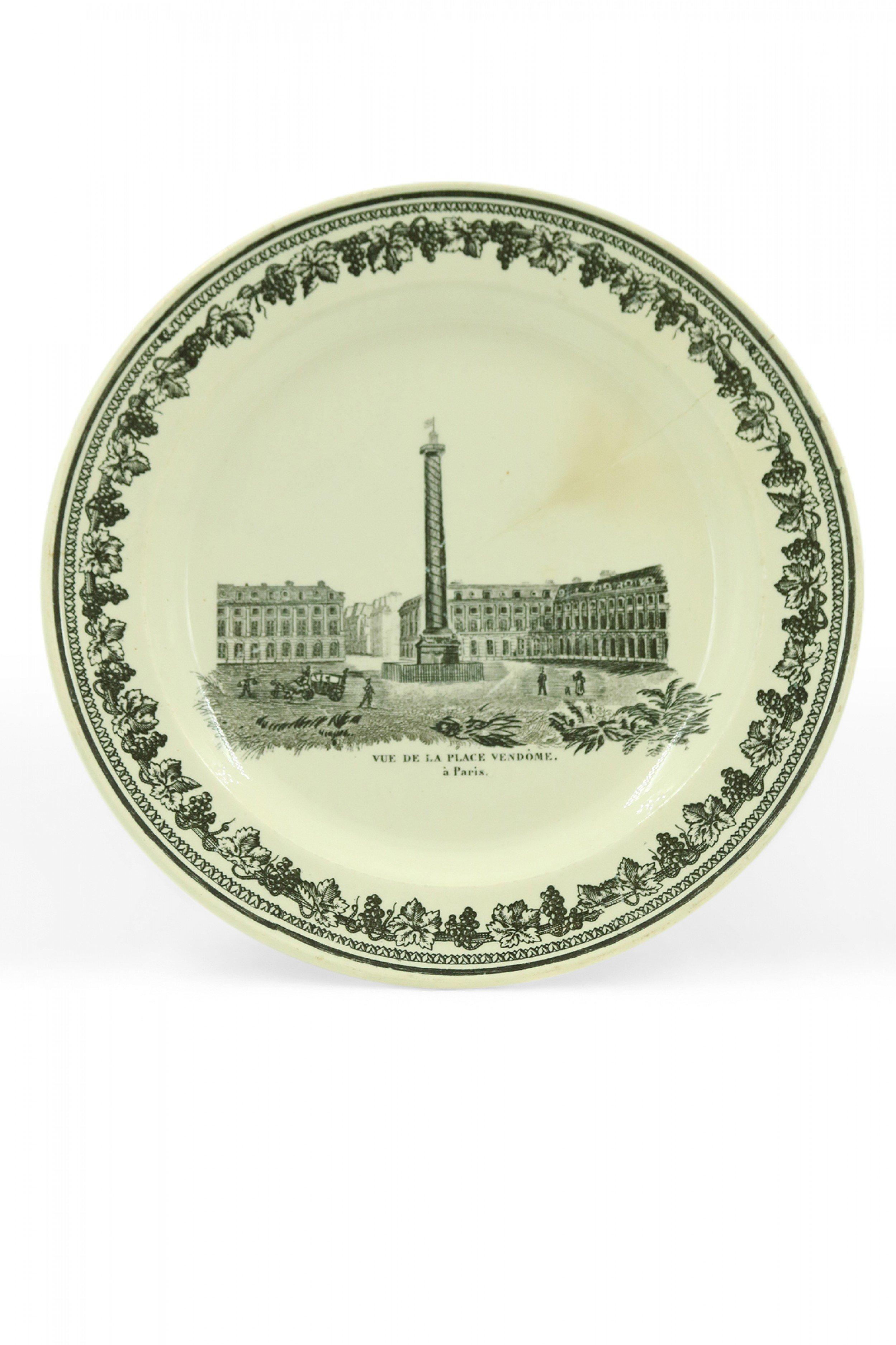 Set of 10 French Black and White Creamware Plates of French Landmarks For Sale 1