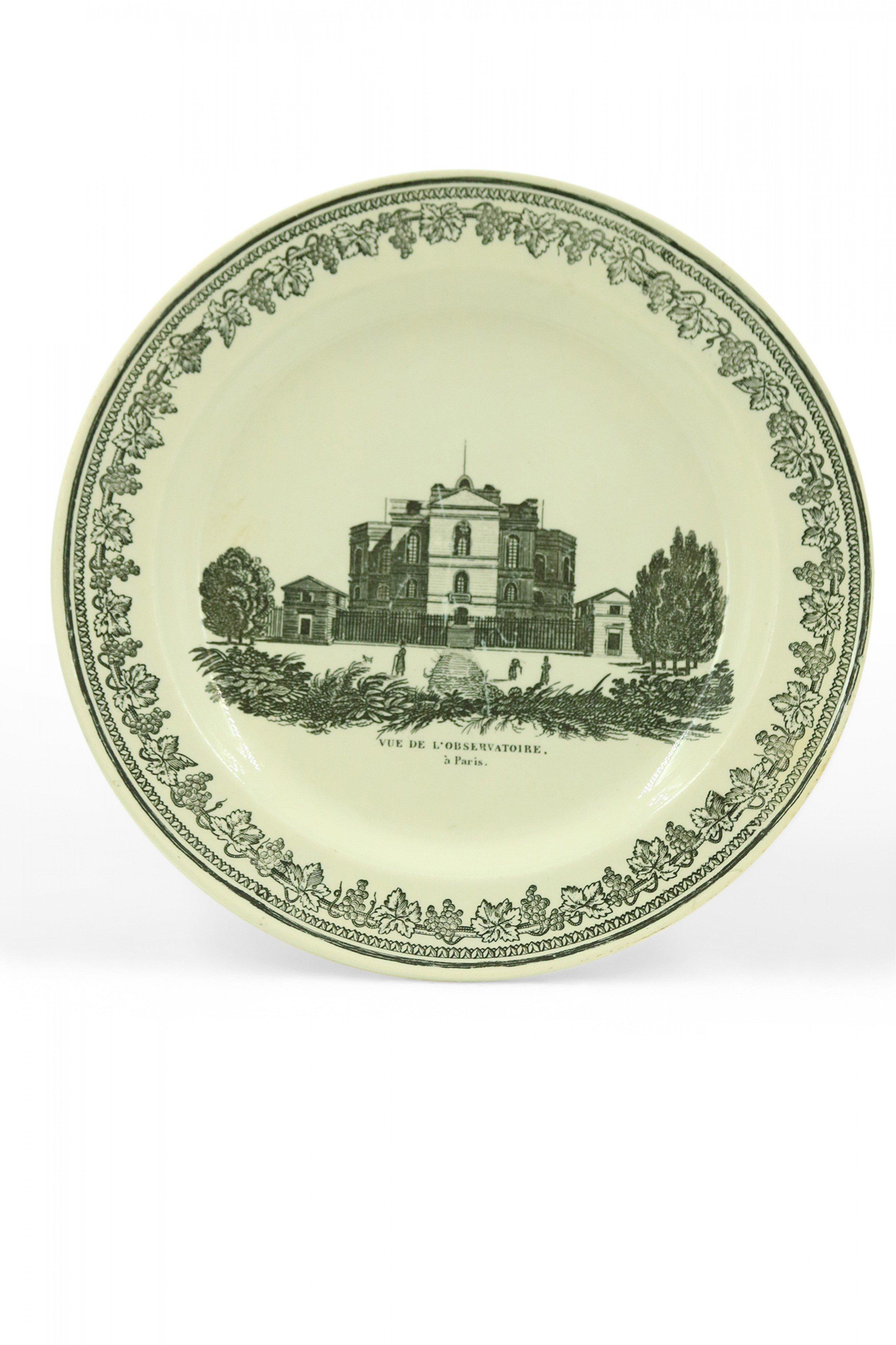 Set of 10 French Black and White Creamware Plates of French Landmarks For Sale 2