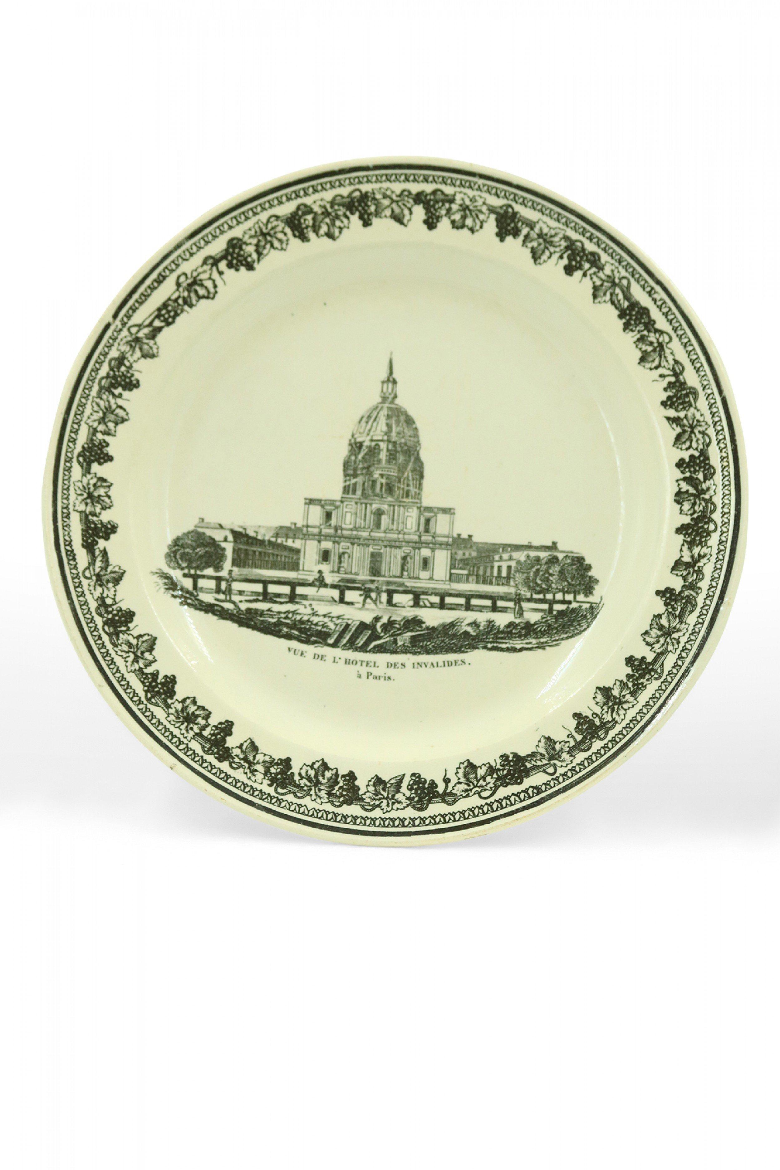 Set of 10 French Black and White Creamware Plates of French Landmarks For Sale 3