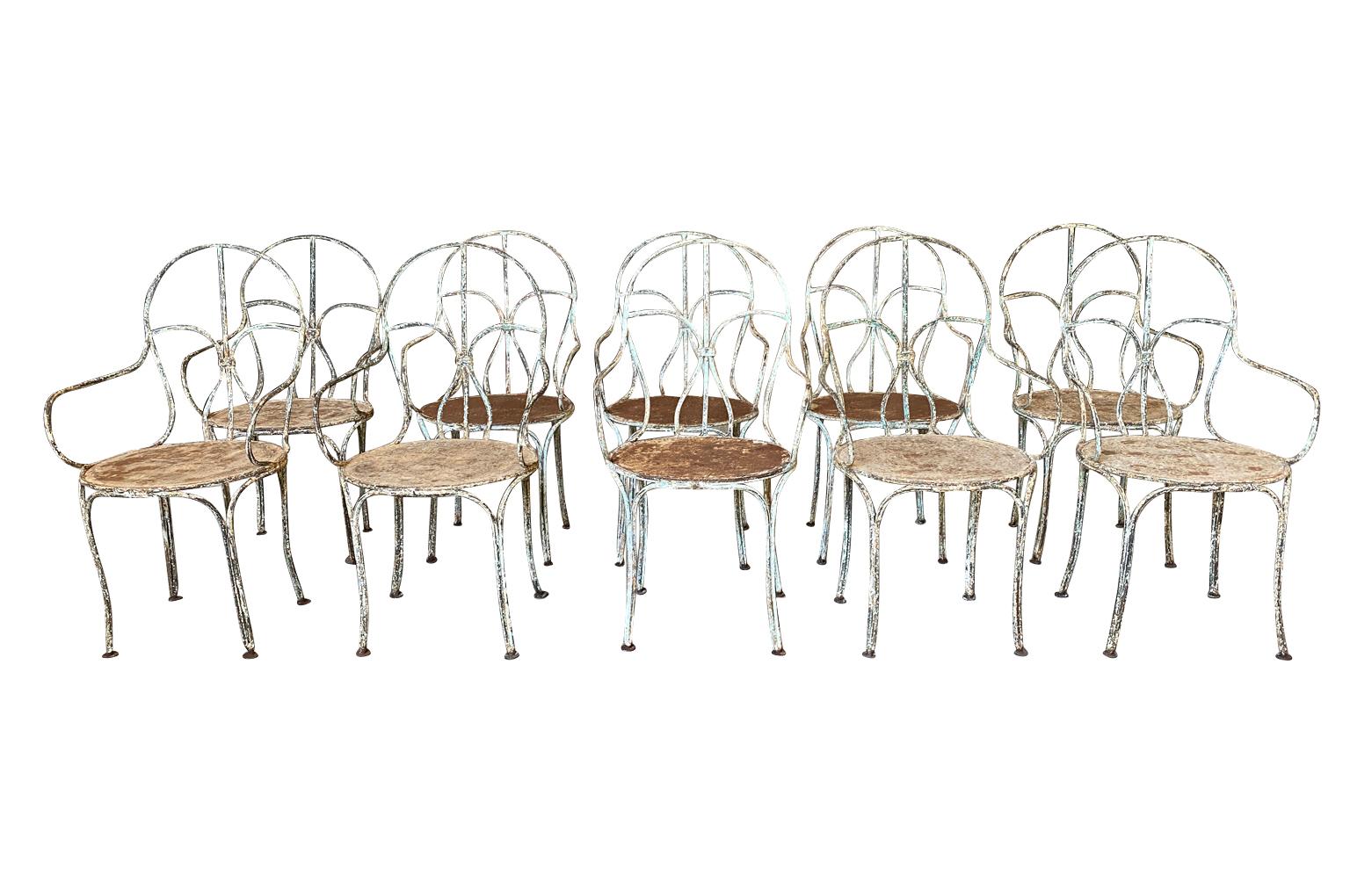 Painted Set of 10 French Garden Dining Chairs