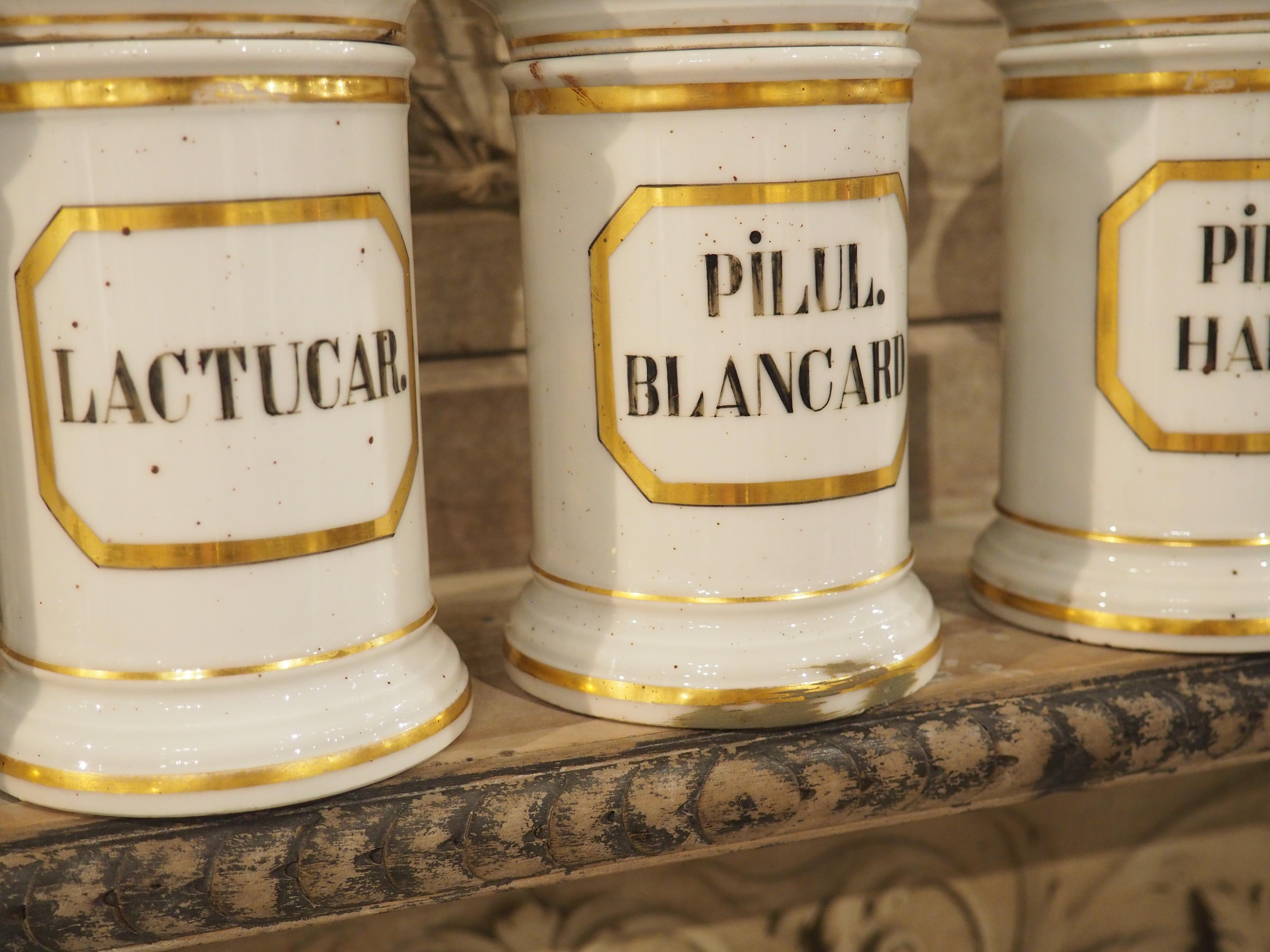 Ensemble de 10 pots d'apothicaire en porcelaine peinte à la main, années 1900 en vente 3