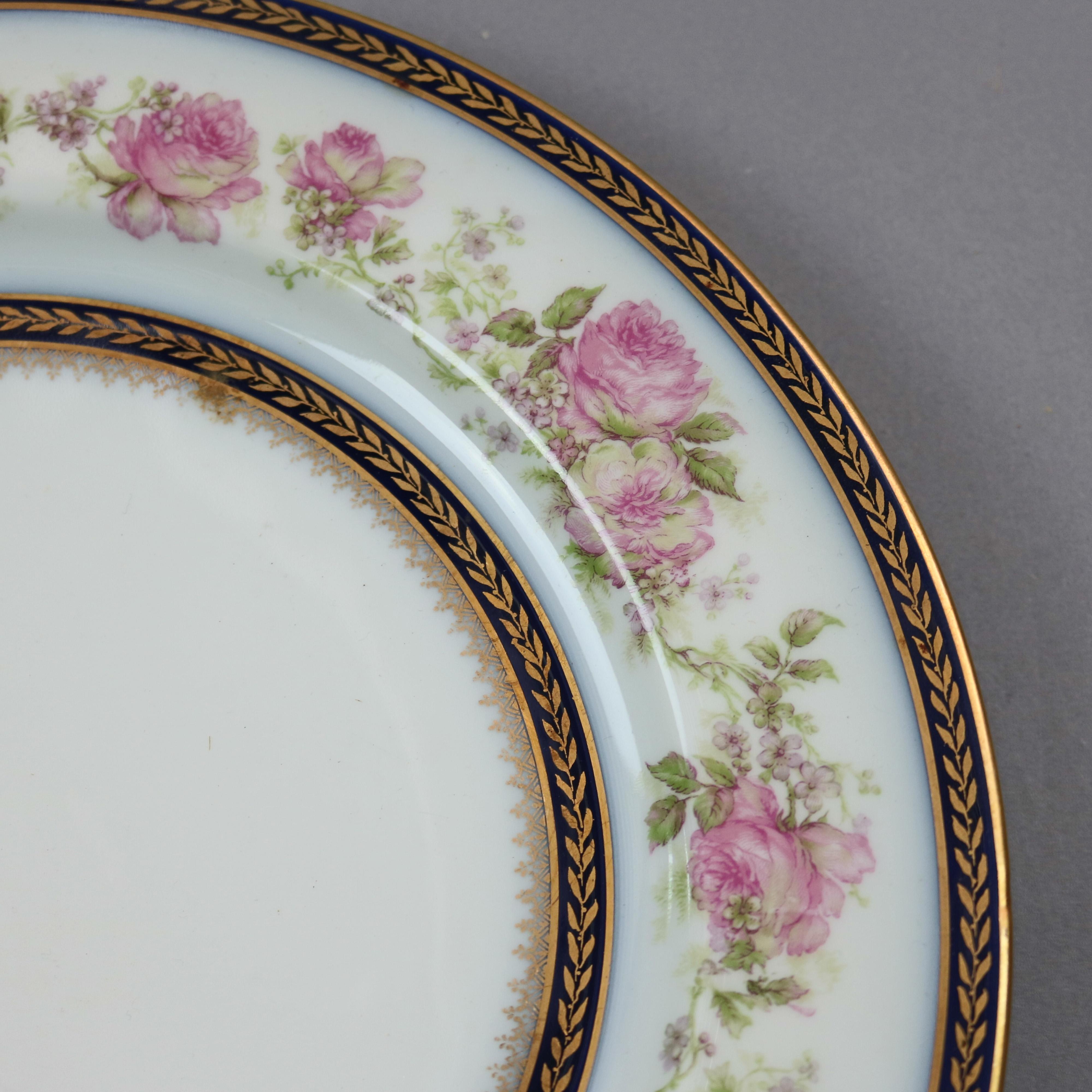 Gilt Set of 10 French Haviland Limoges Floral Hand Painted Porcelain Plates