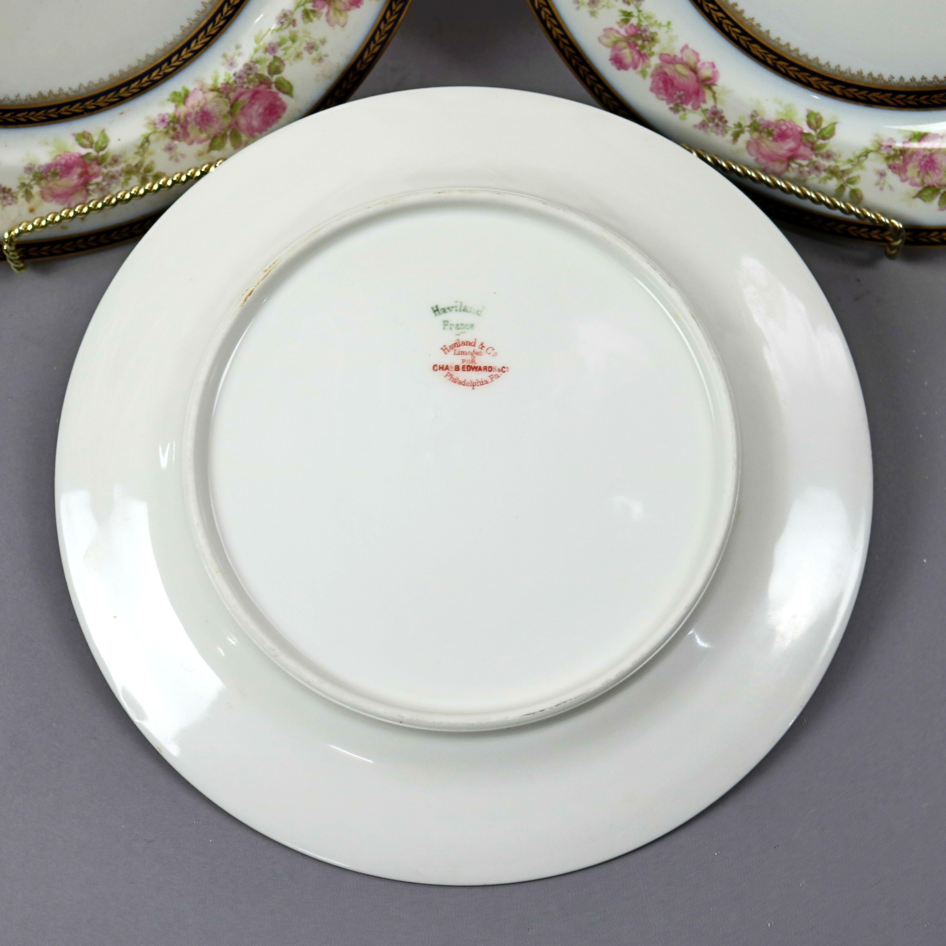 Set of 10 French Haviland Limoges Floral Hand Painted Porcelain Plates In Good Condition In Big Flats, NY