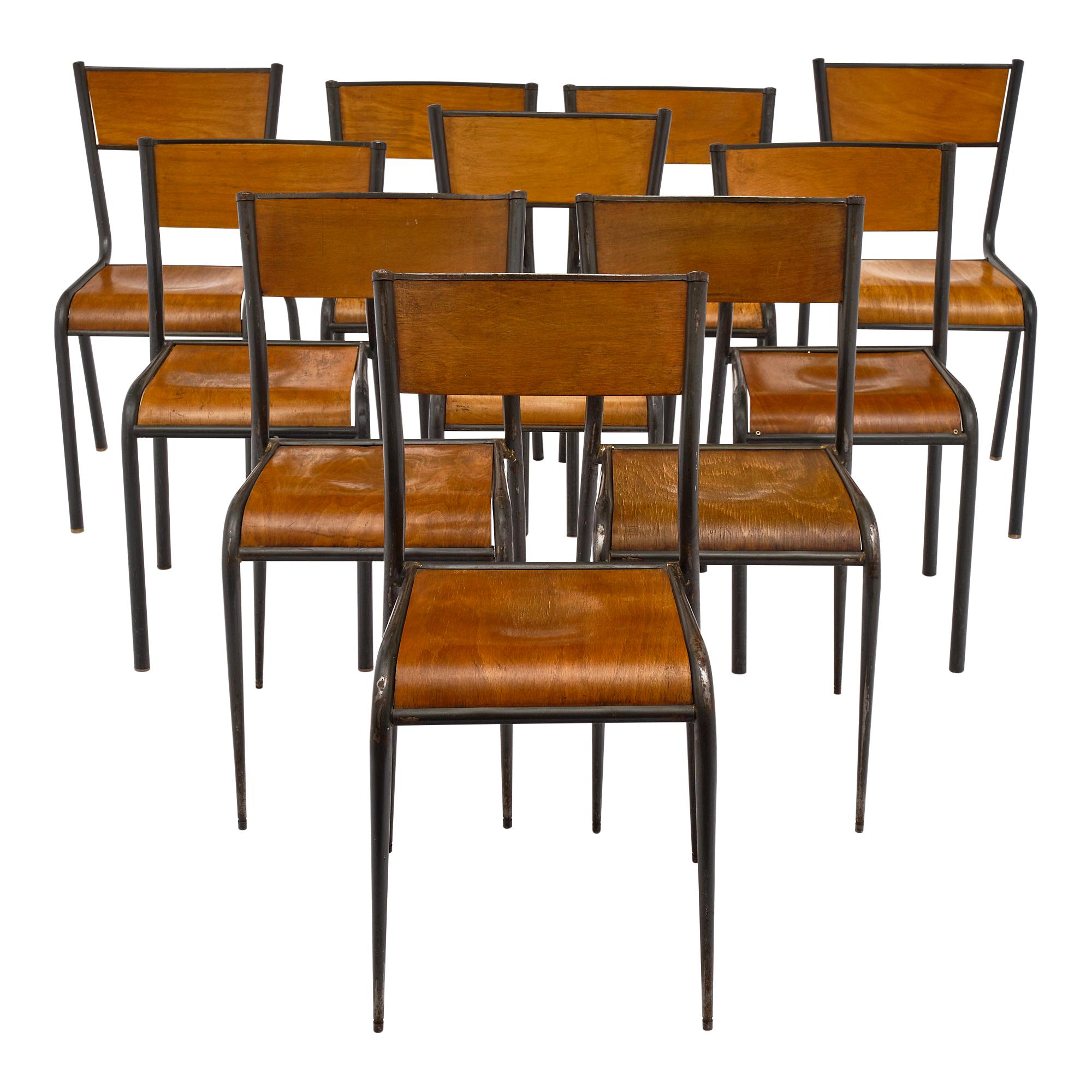 Set of 10 French Industrial Chairs For Sale