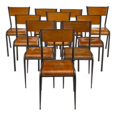 Retro Set of 10 French Industrial Chairs